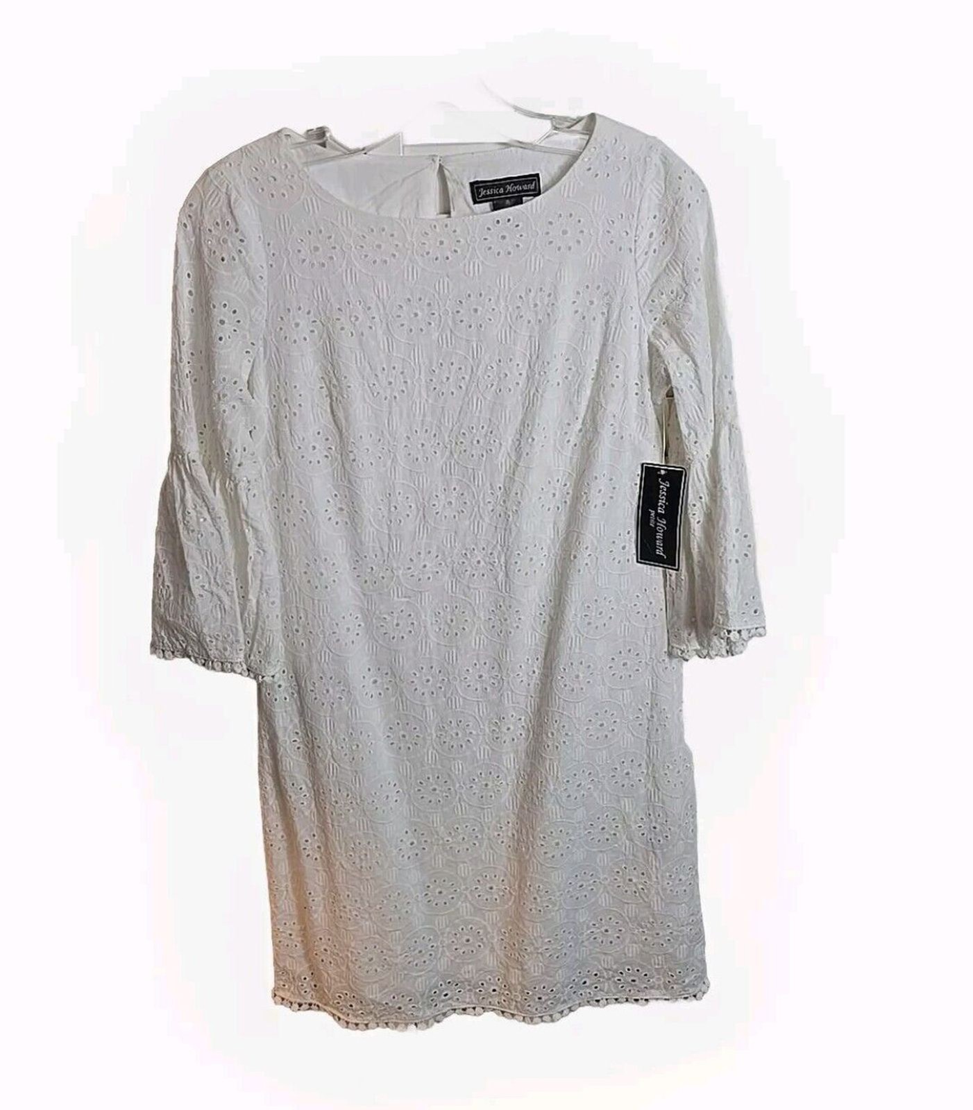 NWT Jessica Howard Womens Dress 4P Ivory Textured 3/4 Sleeve Petite Shift
