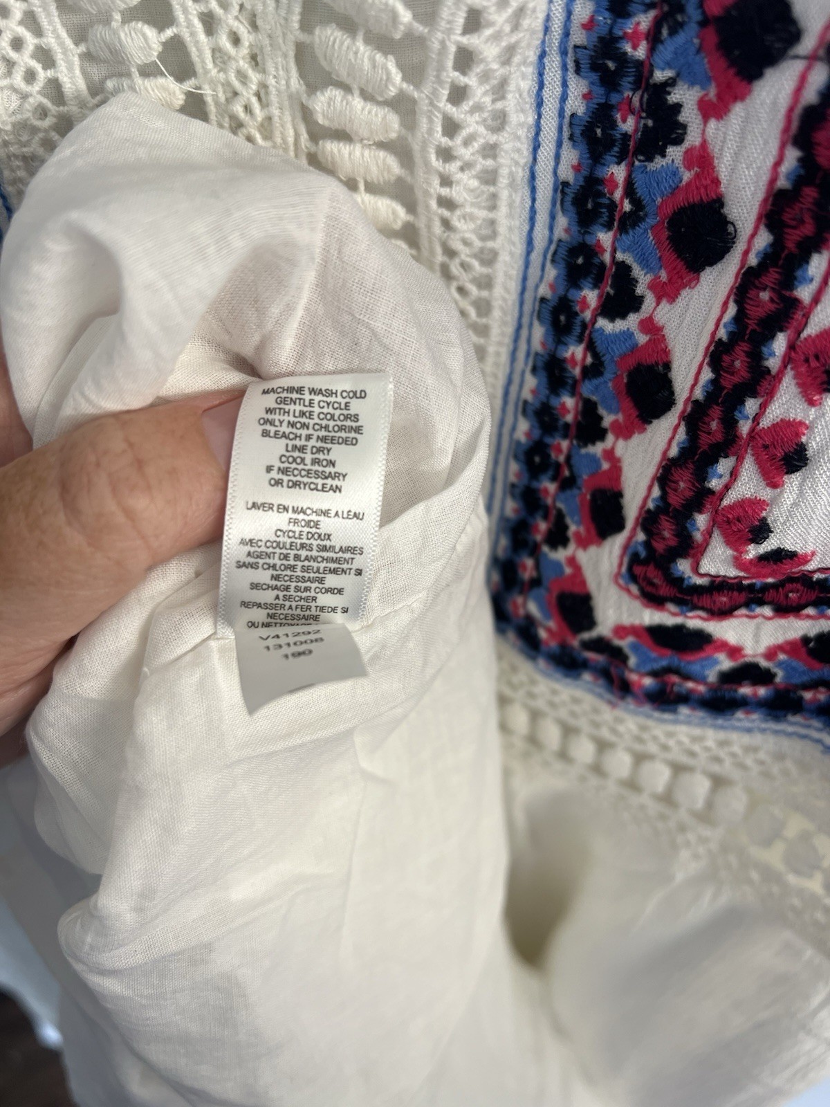 Spence Sleeveless Red/White/Blue Embroidered Crinkle Maxi Dress Size S Boho Chic