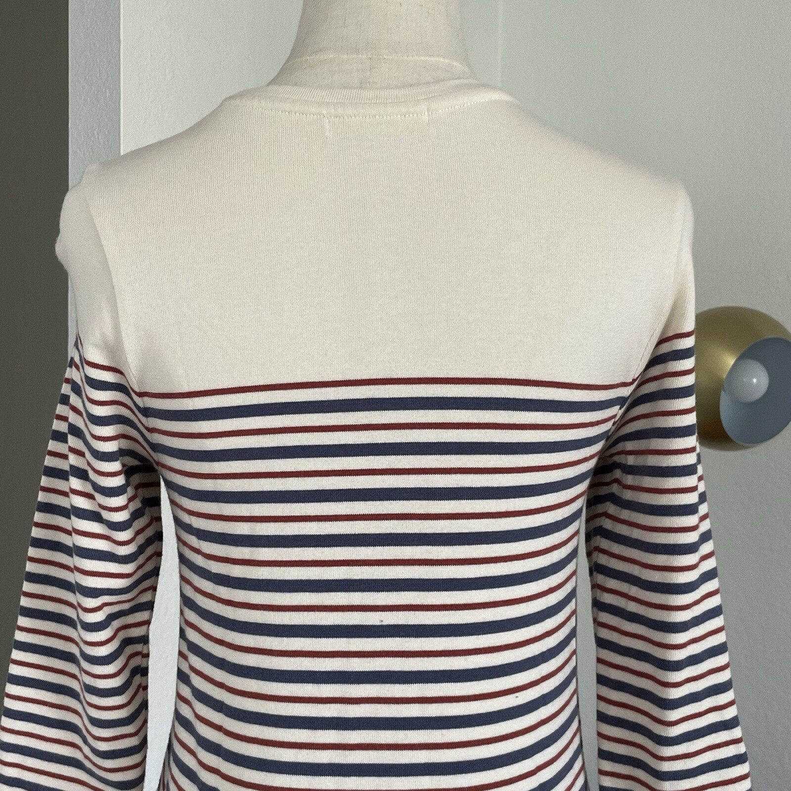 Marine Layer April Stripes Pocket Mini Shirt Dress XS Cream Blue Red