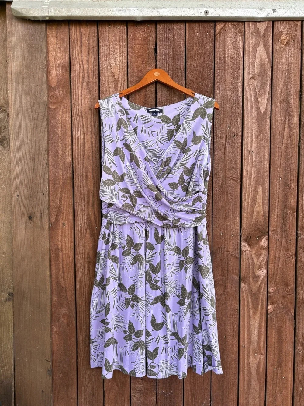 Land’s End Lavender Tropical Palm Print Wrap Pima Cotton Blend Dress Size L