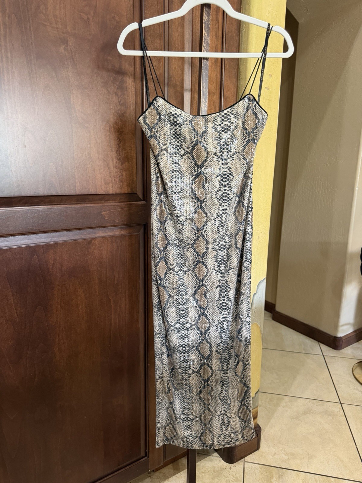 NWT Valiant Paris Snake Print Sequin Slip Midi Dress Scoop Neck Sleeveless S