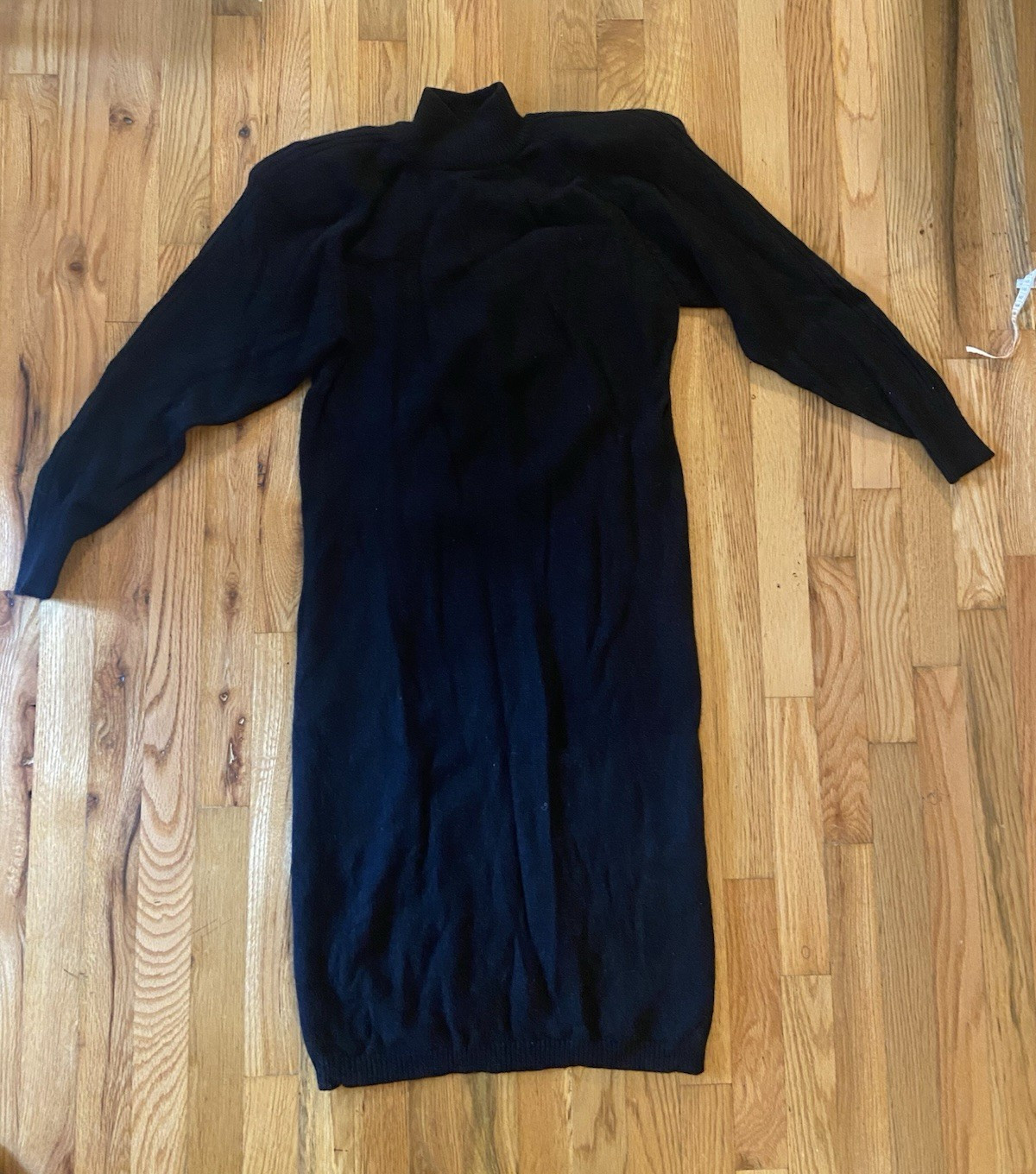 Raoul Black Solid Turtleneck Long Sleeve Knit Stretch Midi Sweater Dress L