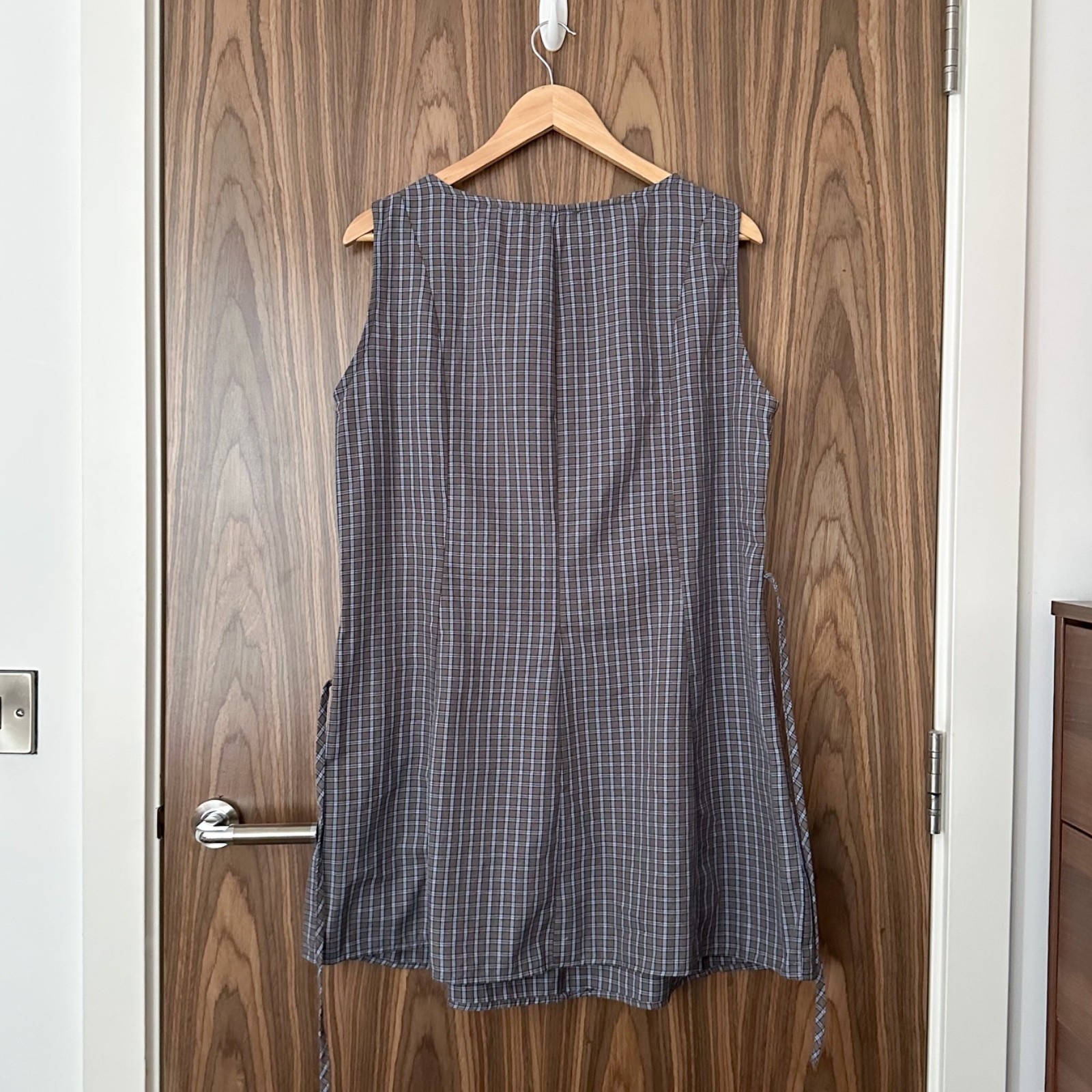 ASOS Blue Check Tie Back Cinch Waist Seam Detail Boat Neck Mini Dress 14