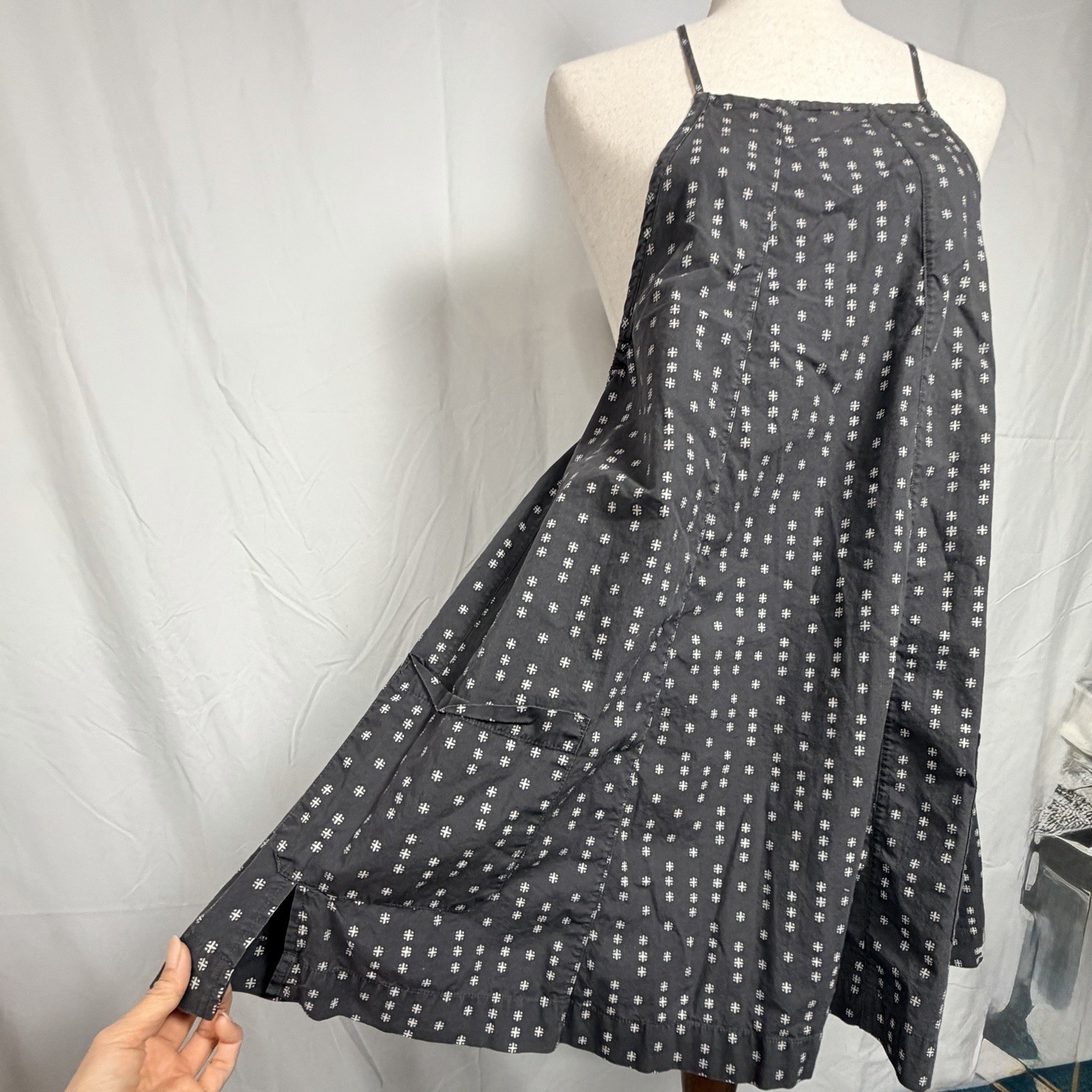 Free People Charcoal Grey Floral Halter Sundress,cottagecore, boho,flowy cotton
