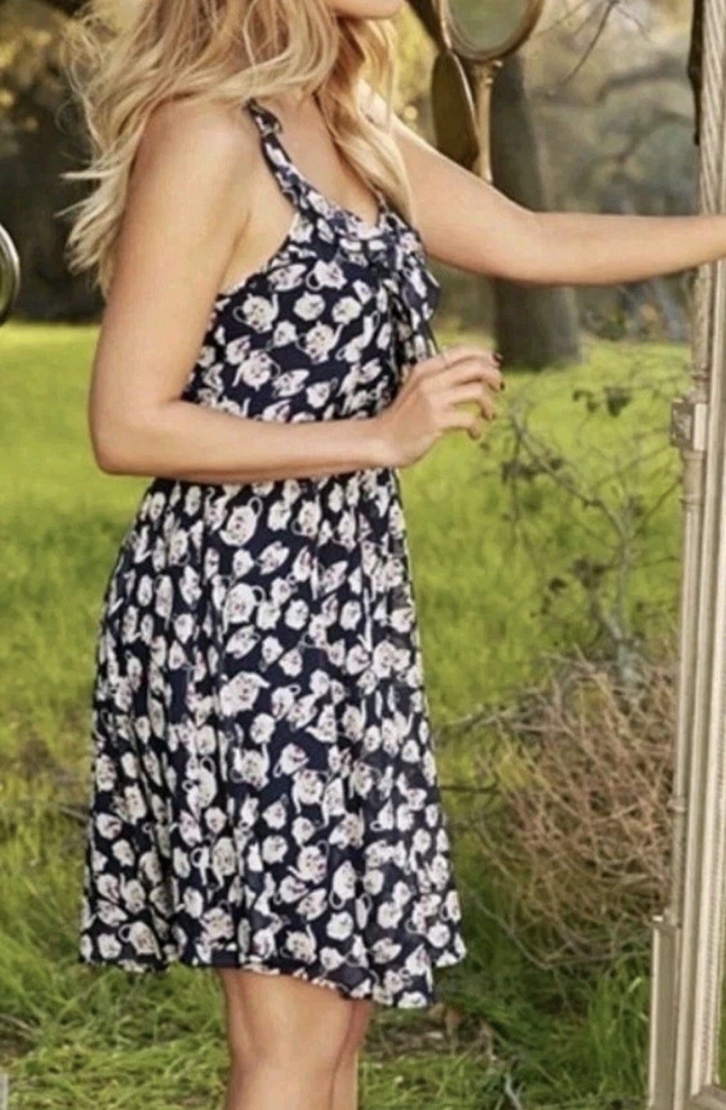 Disney x LC Lauren Conrad Teapot Chiffon Dress Womens S Navy Alice in Wonderland