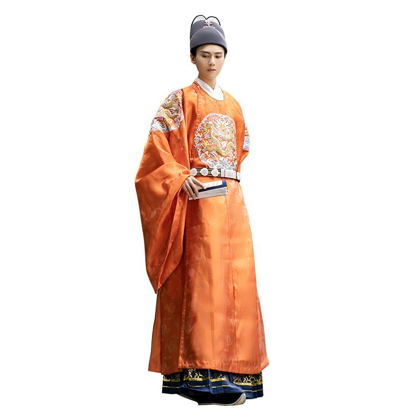 Chinese Ming Dynasty Red Round Neck Dragon Embroidered Wedding Dresses Men