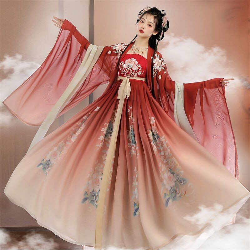 Ancient Women’s Retro Hanfu Costume Tang Suit Large Sleeve Shirt Hanfu Set
