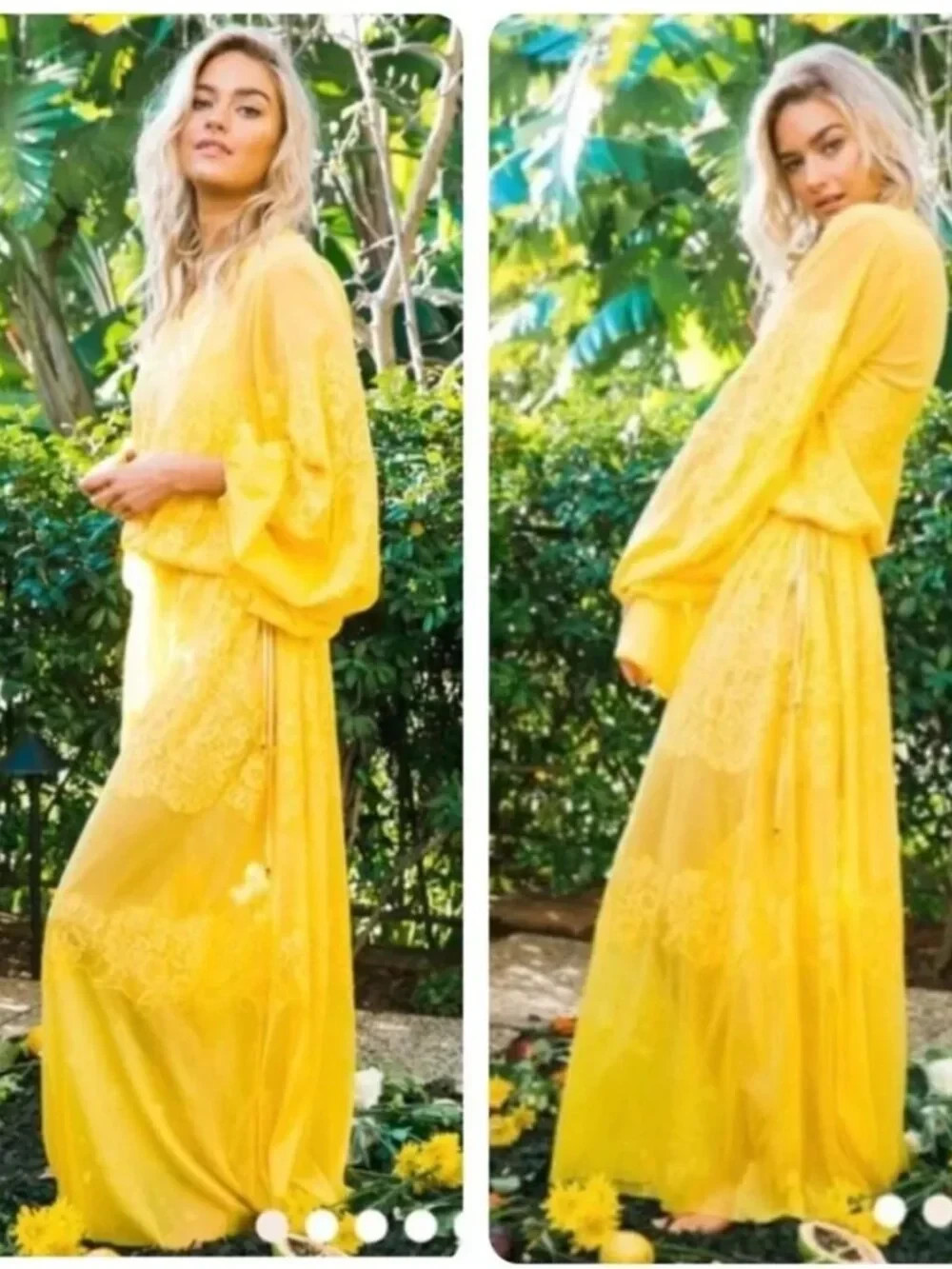 We Are HAH Royal HAHness Lemon Drop Lace Boho Long Sleeve Maxi‎ Dress Size M/L