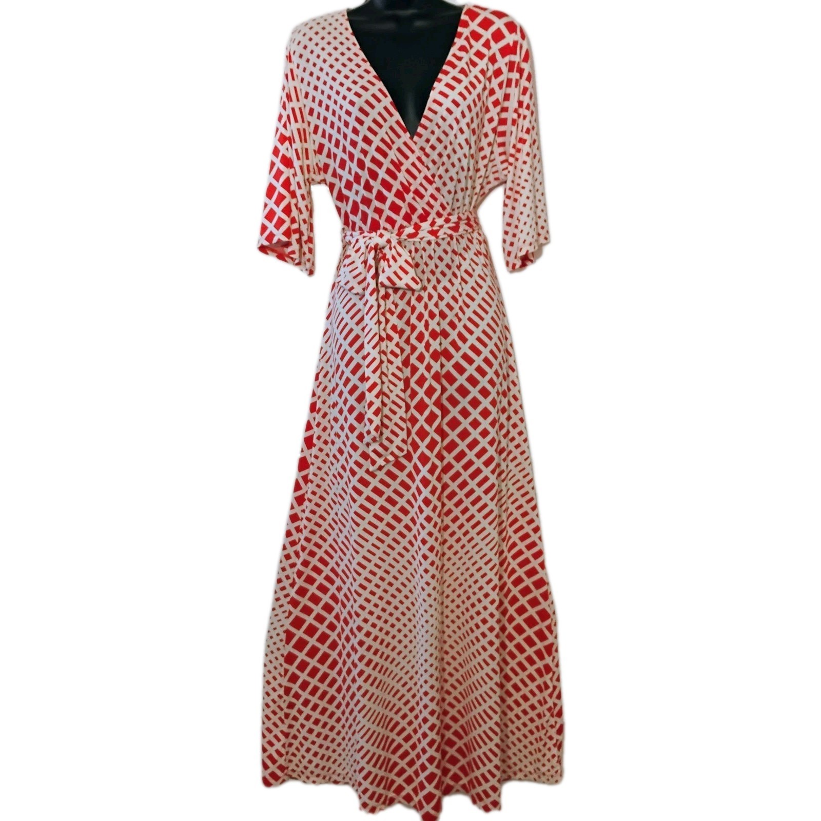 Nikki By Nikki Poulos Vintage Geometric Print Half Sleeve Maxi Dress Size Small
