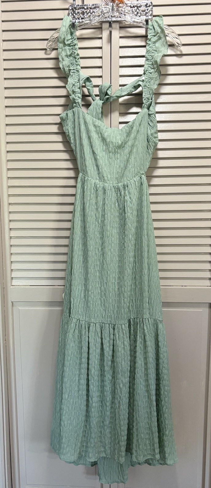 Lush Mint Green Ruffle Strap Maxi Dress Backless Size XL Ruffle Tiered Lined