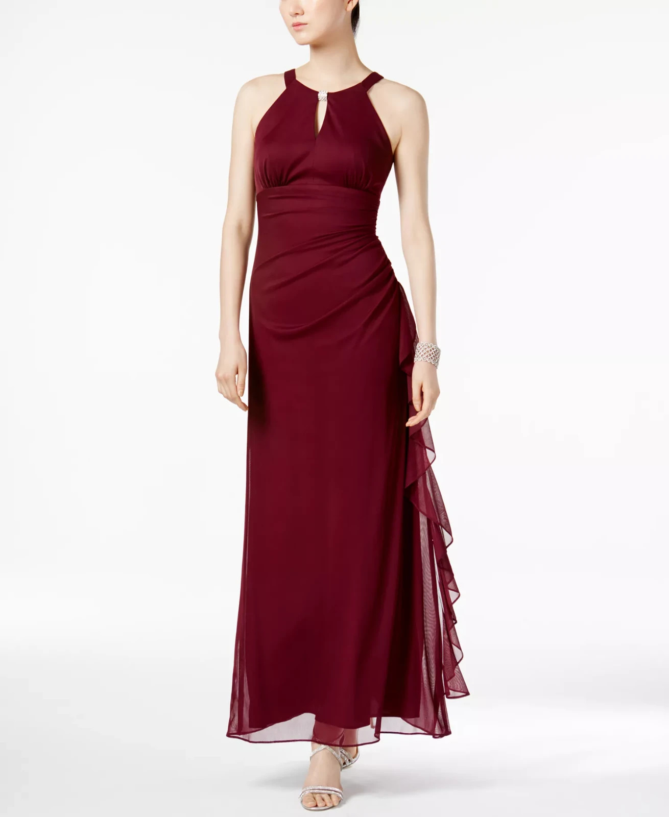 B&A By Betsy and Adam Ruched Halter Gown – Garnet – 8 NEW Msrp $119 Q17