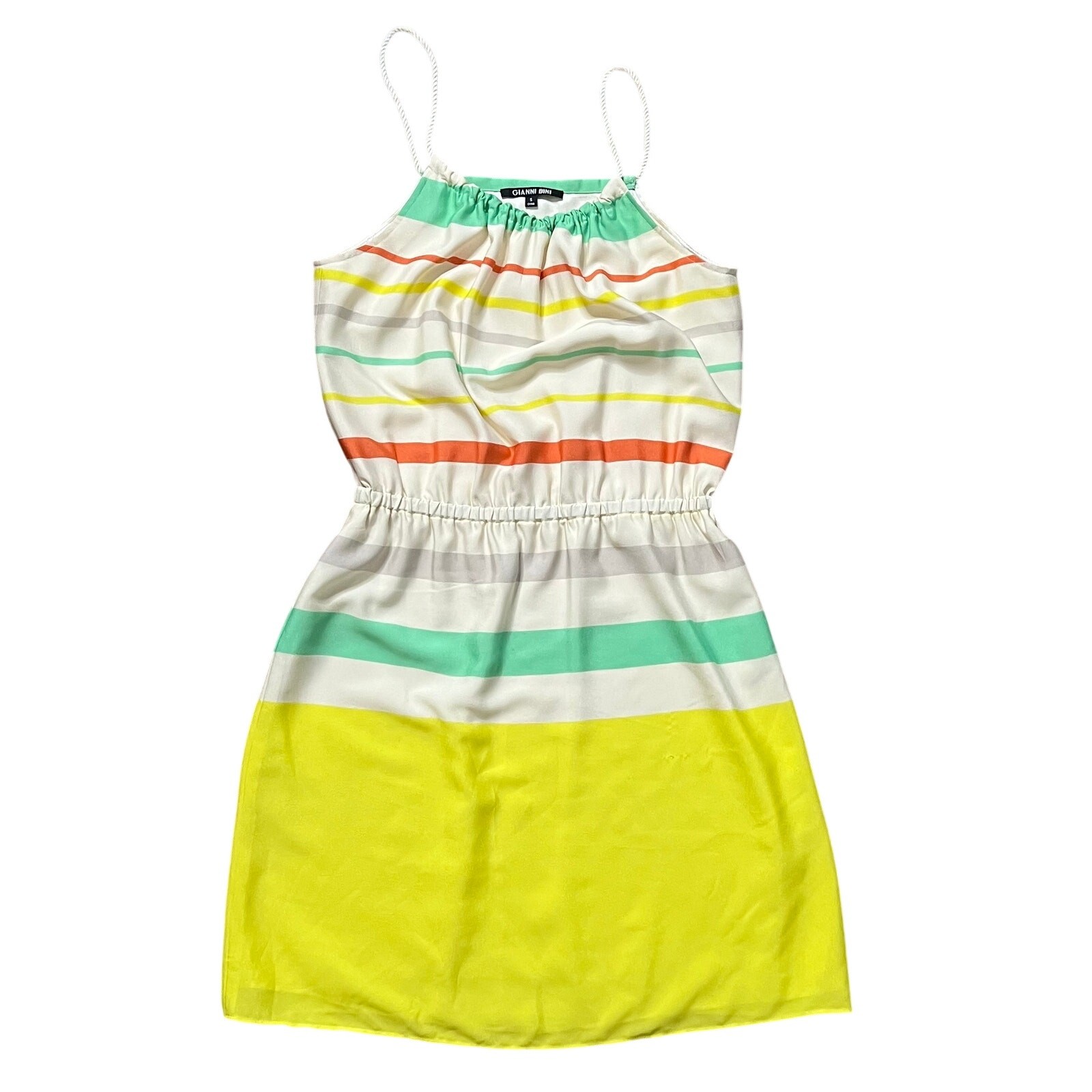 Gianni Bini Elle Striped Mini Dress Rope Spaghetti Straps Cinched Waist Sz Sm