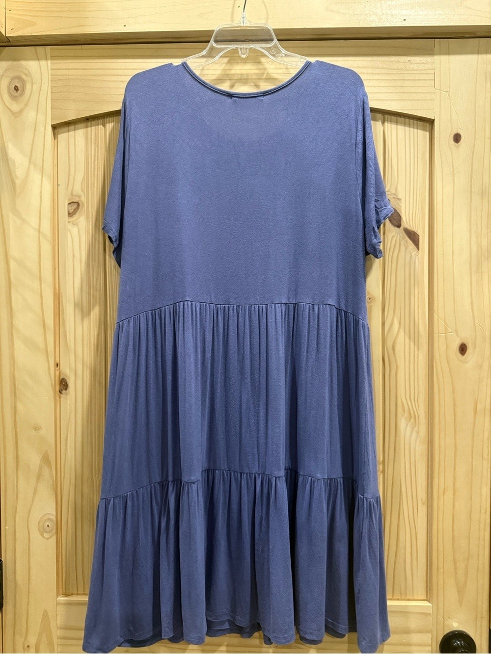 Women’s Basic Tiered Blue Short Sleeve Dress – Dusty Periwinkle