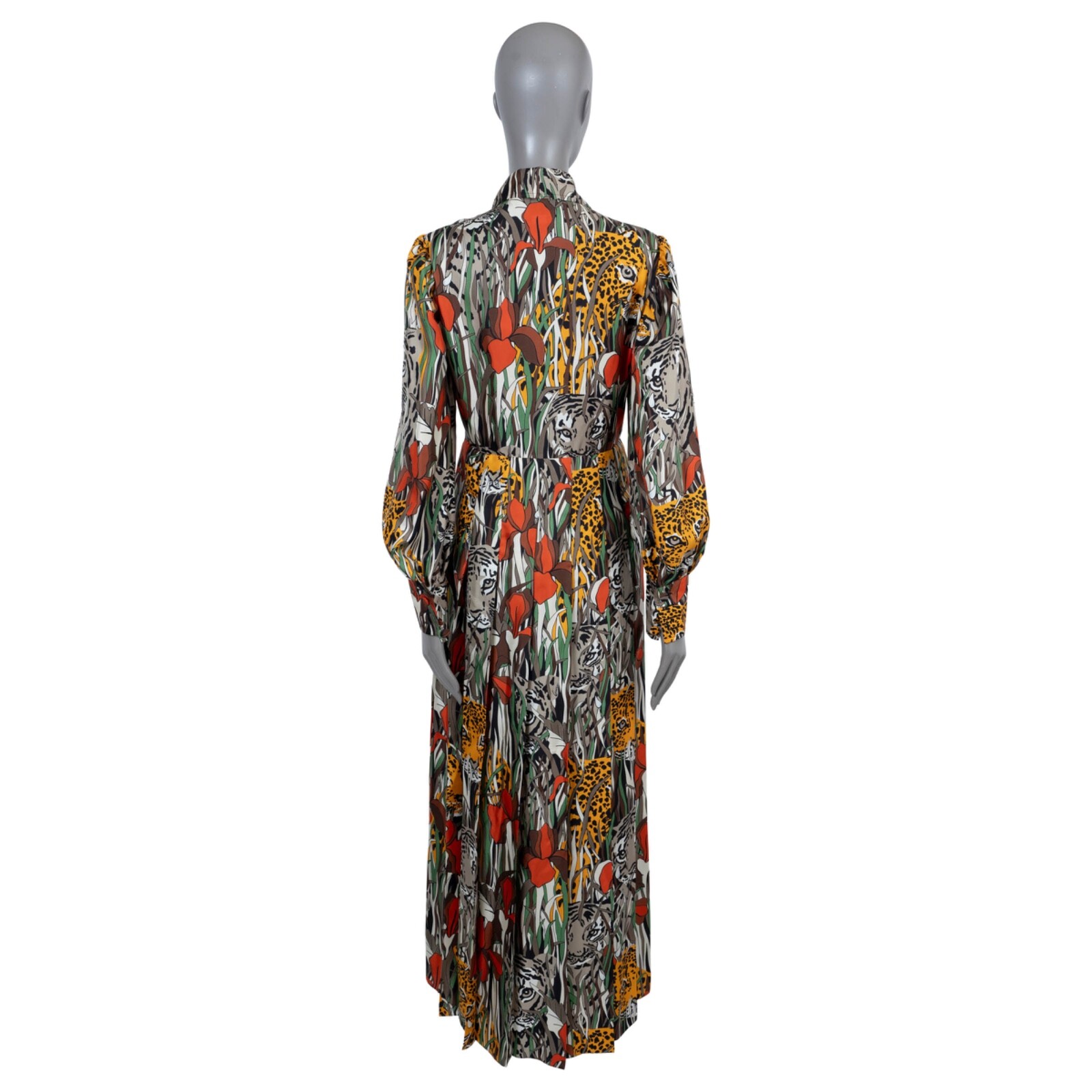 70302 auth GUCCI multicoloured silk 2019 FELINE GAREN MAXI Dress 42 M