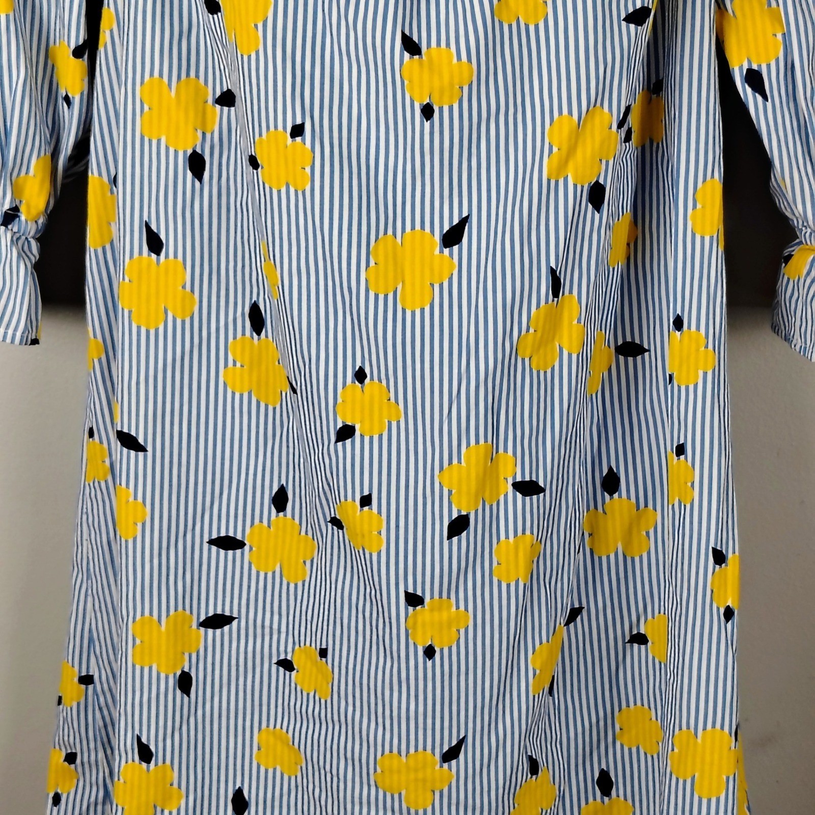 Crown & Ivy Petite Navy White Striped Yellow Floral Off Shoulder Dress M coastal