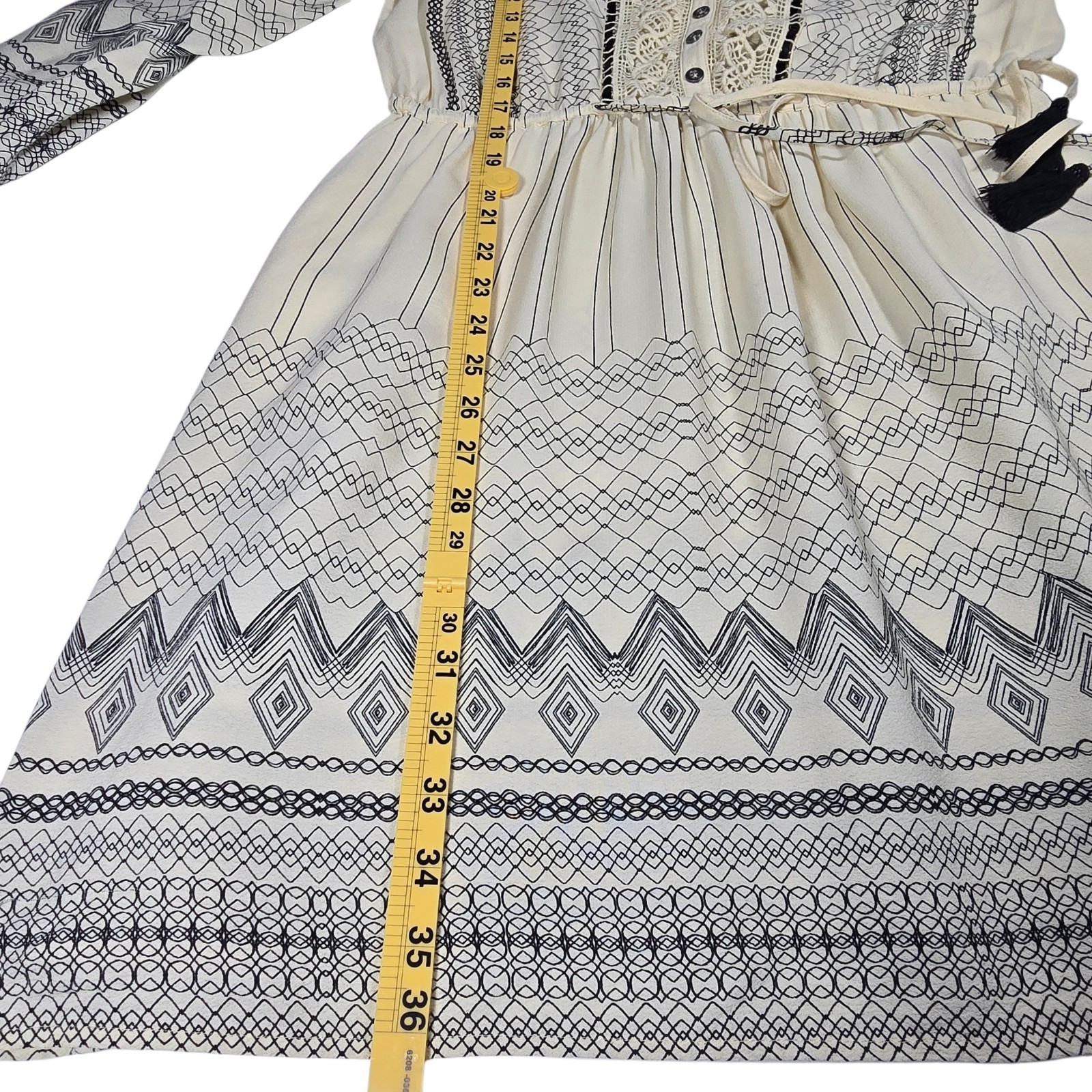 Anthropologie Floreat Perrie Peasant Dress Ivory Black Crochet Size 10 Boho