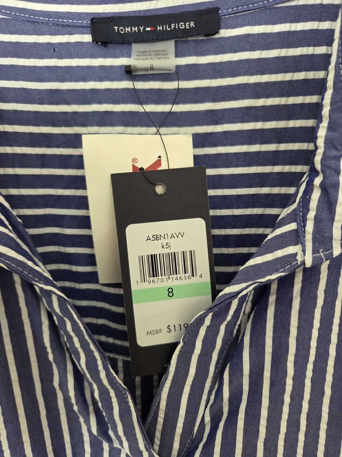 Tommy Hilfiger Blue And White Striped Tiered Dress Size 8 NEW