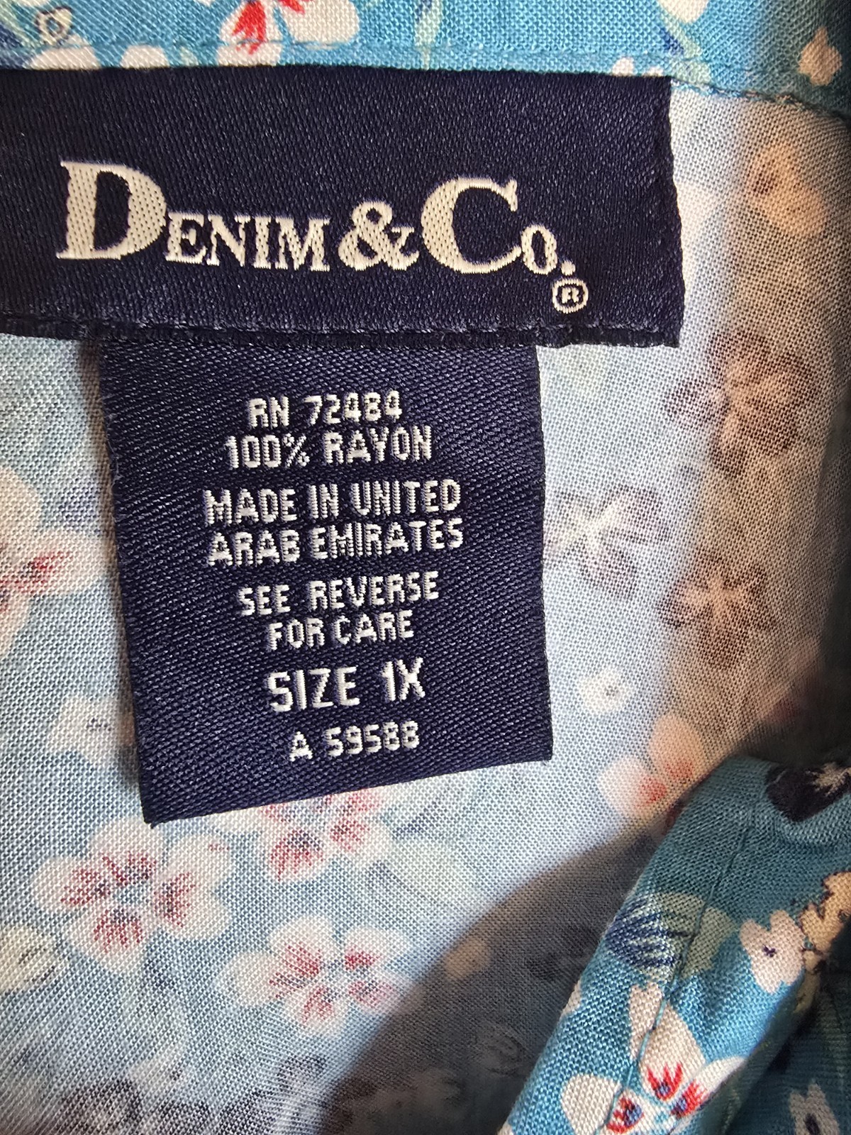 Denim & Co Ditsy Floral Full Button Front Rayon Maxi Dress 1X Blue Cottagecore