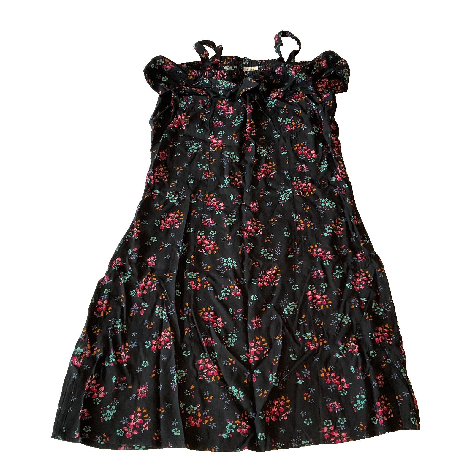 Sera Mini Dress Womens Size S Black Multicolor Floral Spaghetti Strap Side Zip
