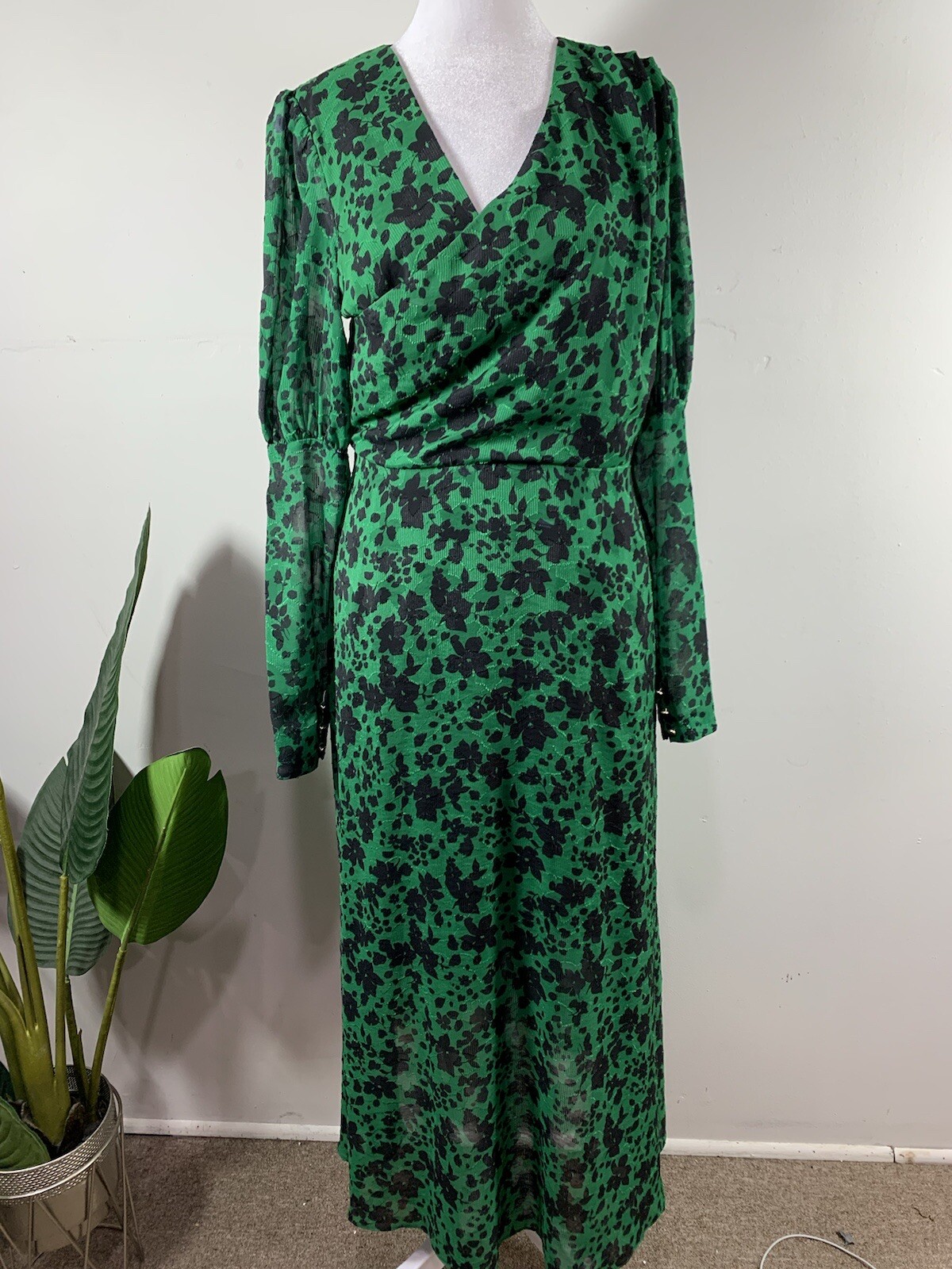 Pearl By Rose Emerald Multi Floral Jacquard Asymmetrical MIDI Dress, $545