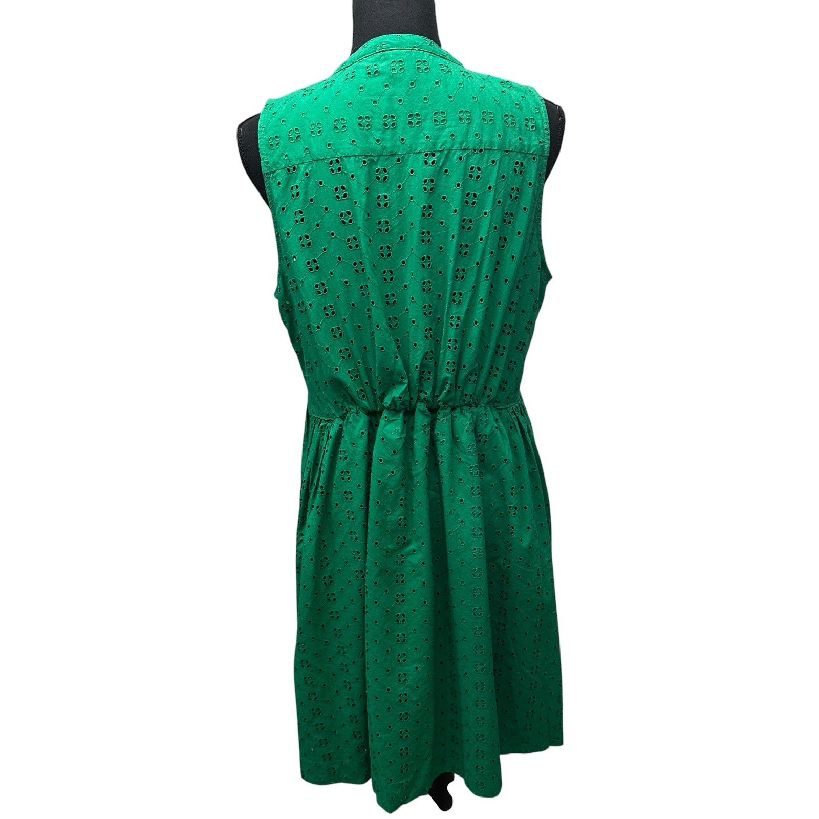 J. Crew Kelly Green Eyelet Sleeveless Cotton Midi Shirt Dress Womens L