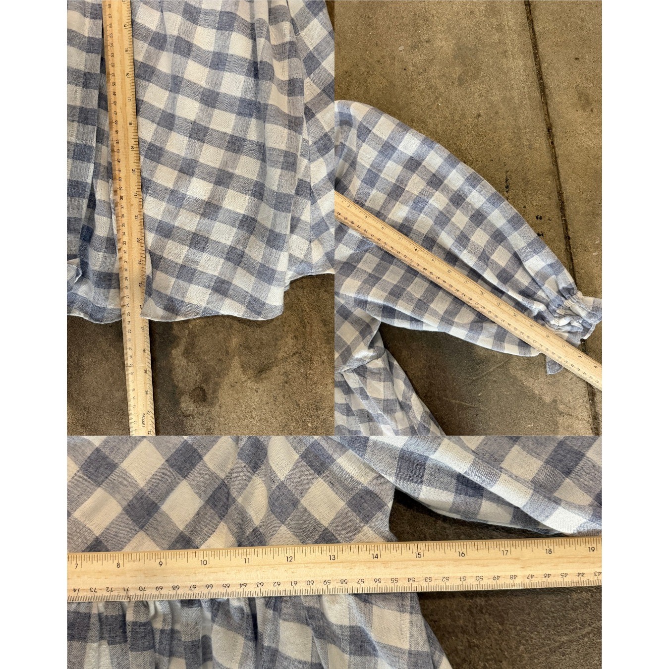 Storia Blue Gingham Puff Sleeve Babydoll Mini Dress Square Neck JD2443A Medium