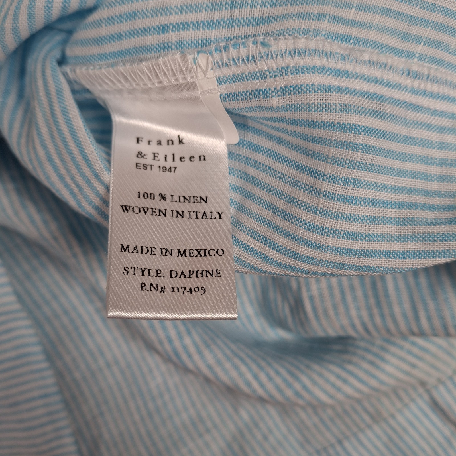 Frank & Eileen Daphne Linen Dress Small Blue White Stripe Maxi Pockets Coastal