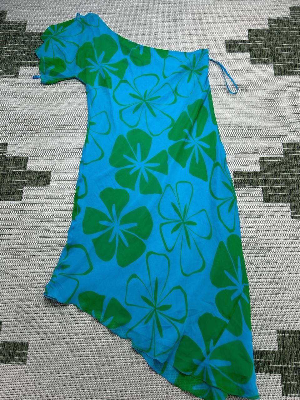 Banana Republic Dress Womens 14 Blue Green Floral Cold Shoulder Silk