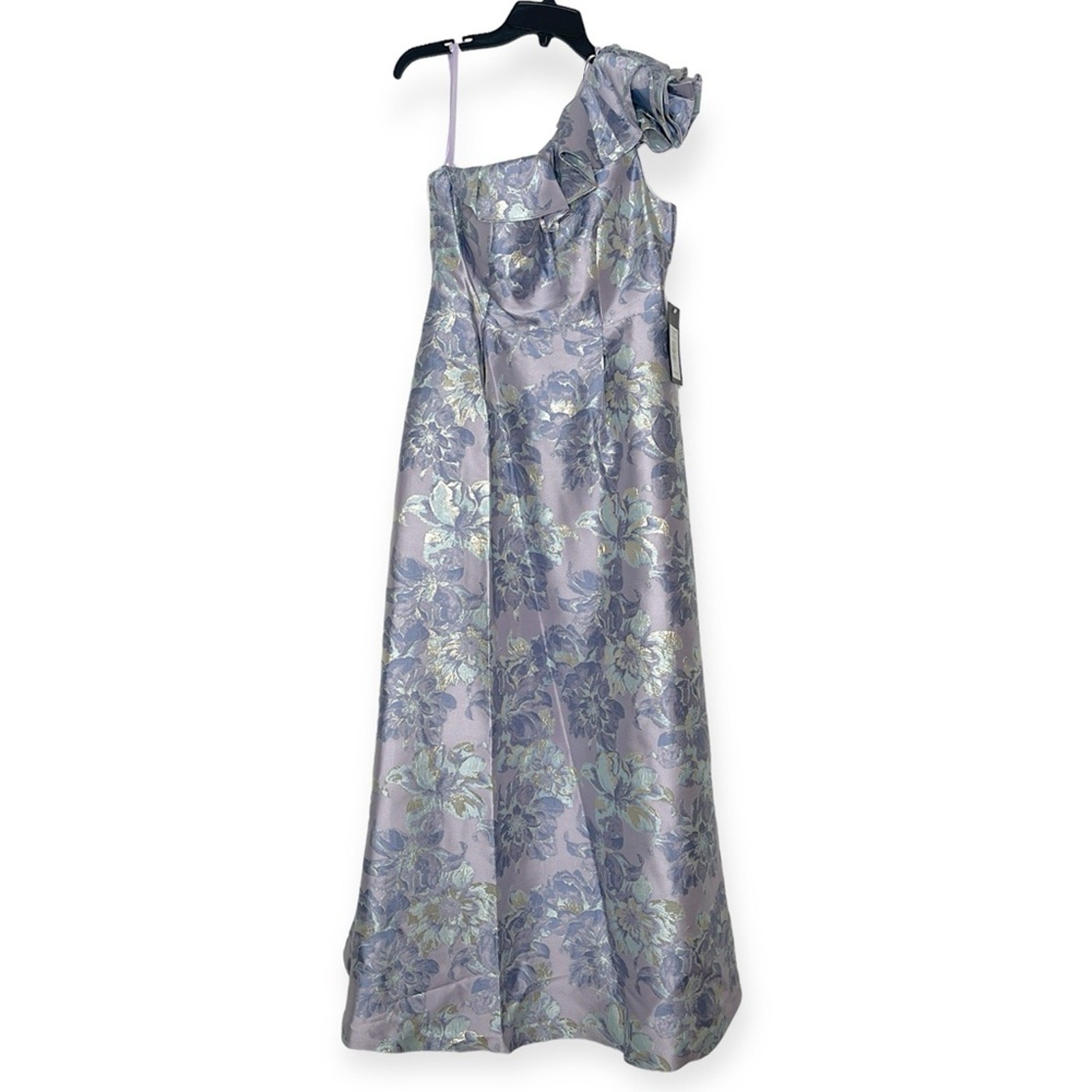 NWT $229 Marina Women’s One Shoulder Floral Jacquard Metallic Maxi Gown, Sz 8