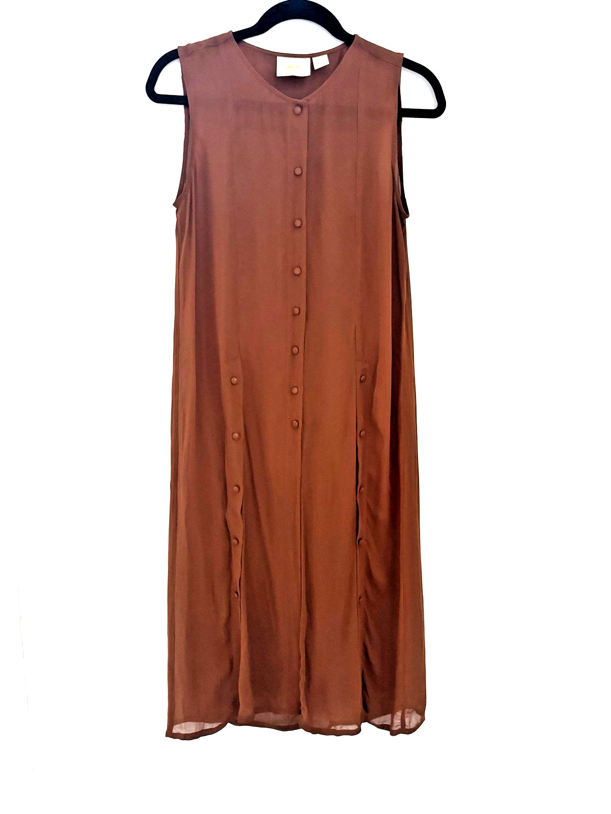 Maeve Meriwether Anthro Sheer Button Front Overlay Tunic Midi Dress Brown 2