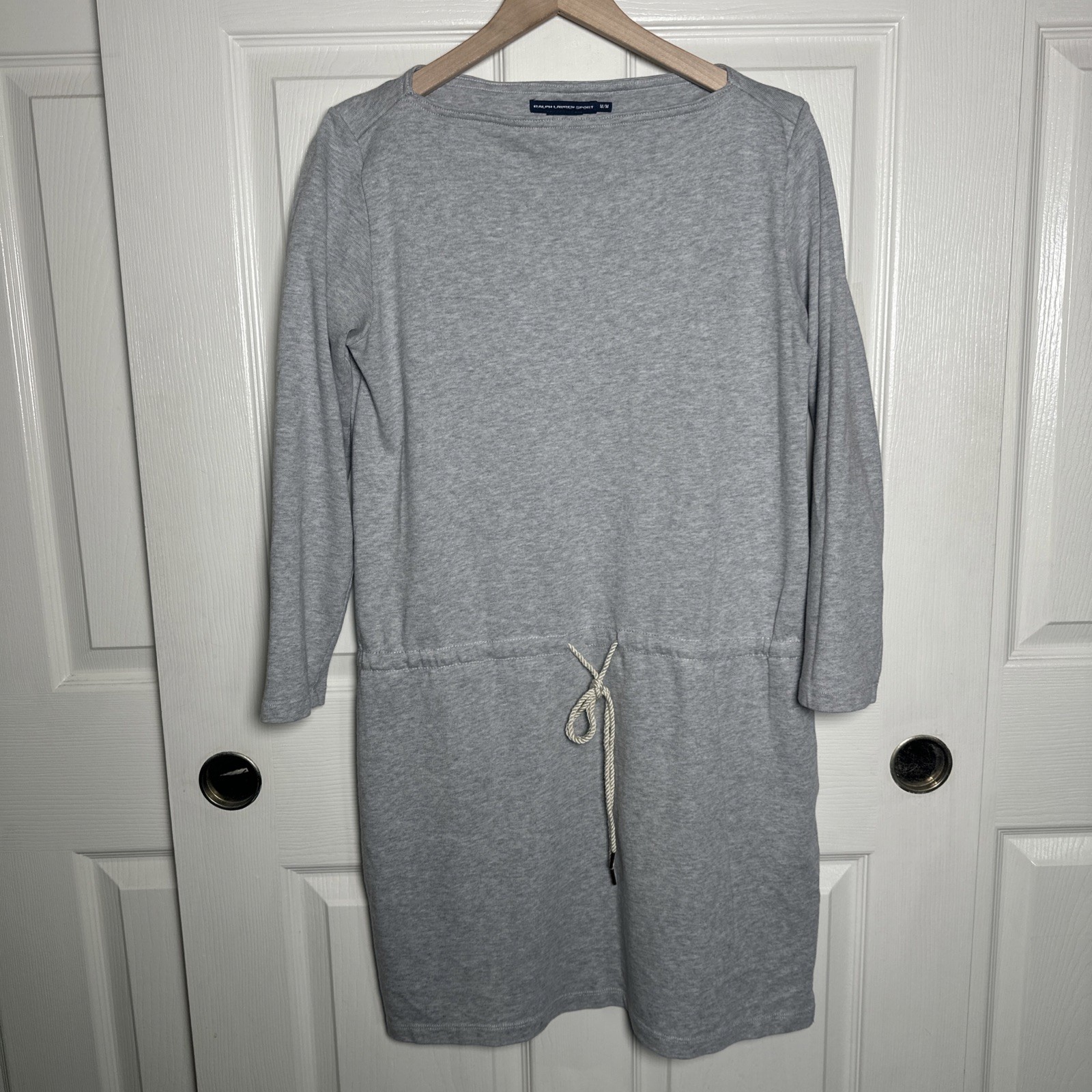Ralph Lauren Sport Dress Tunic Top Gray Long Sleeve Tie Waist Sz Medium Tennis