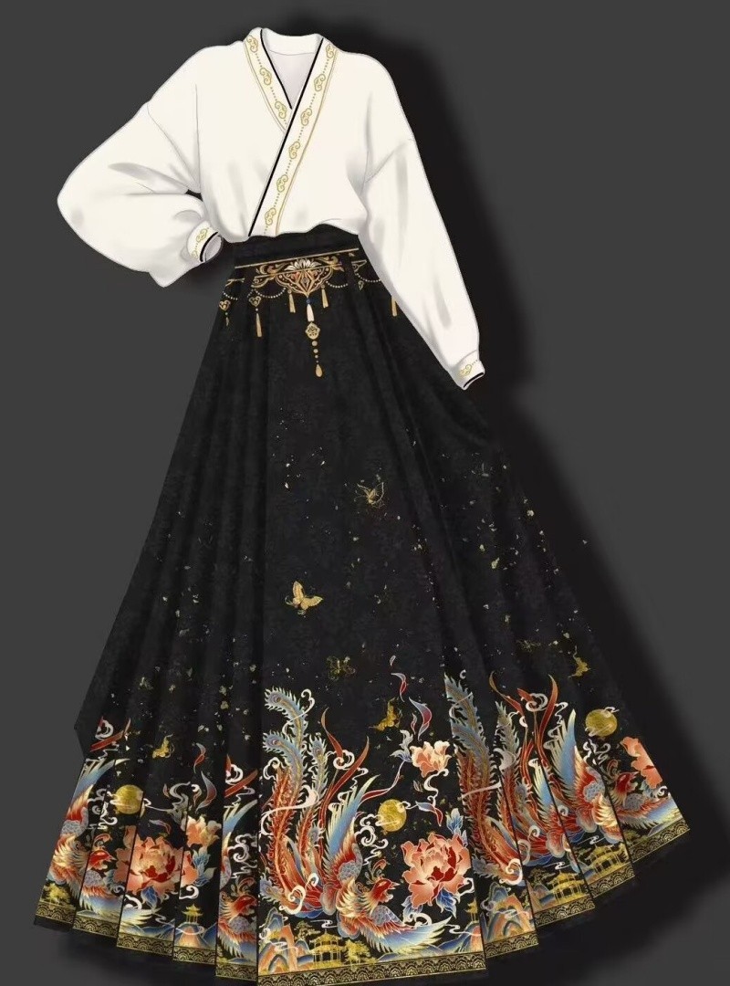 Chinese Women Traditional Style Hanfu Horse Face Skirt Costume Skirt