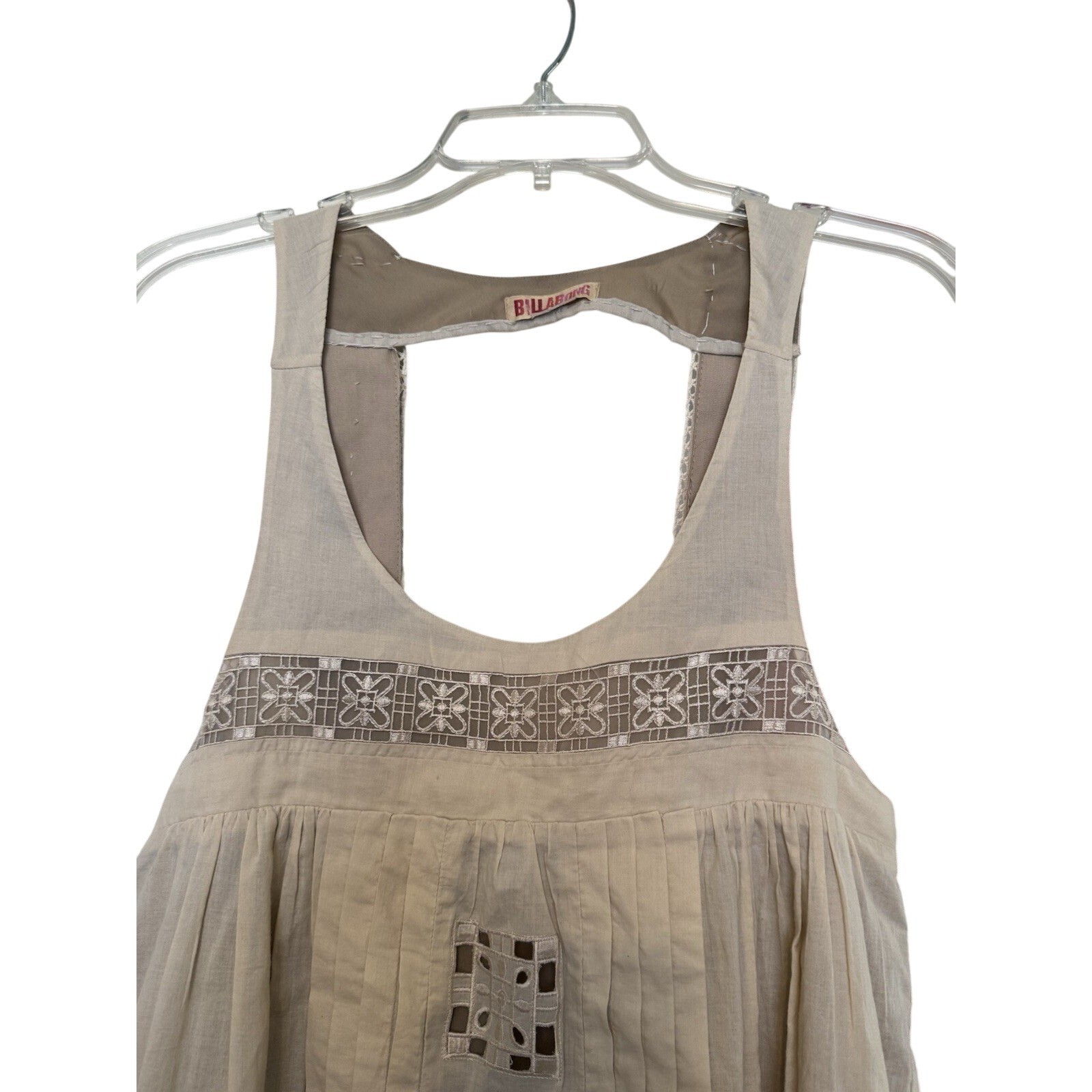 Billabong Sleeveless Mini Dress Beige Embroidered Cutout Casual Summer