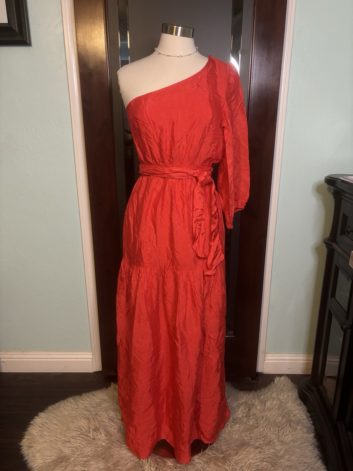 NEW Designer ELEGANT One Shoulder Red Maxi Dress Size XS #73