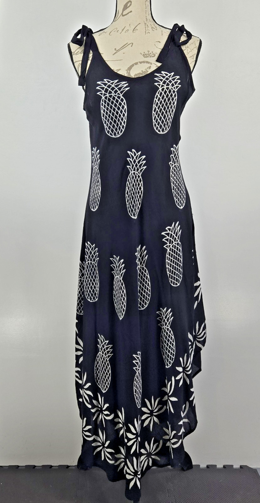 India Boutique Black Pineapple Tie Shoulder Sharkbite Hem Dress Womens One Size