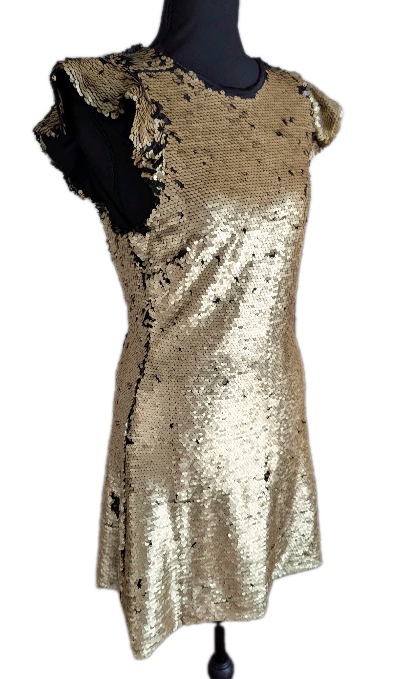 Gold Matte Sequin Bodycon Cap Sleeve Party Dress Women’s Size Medium