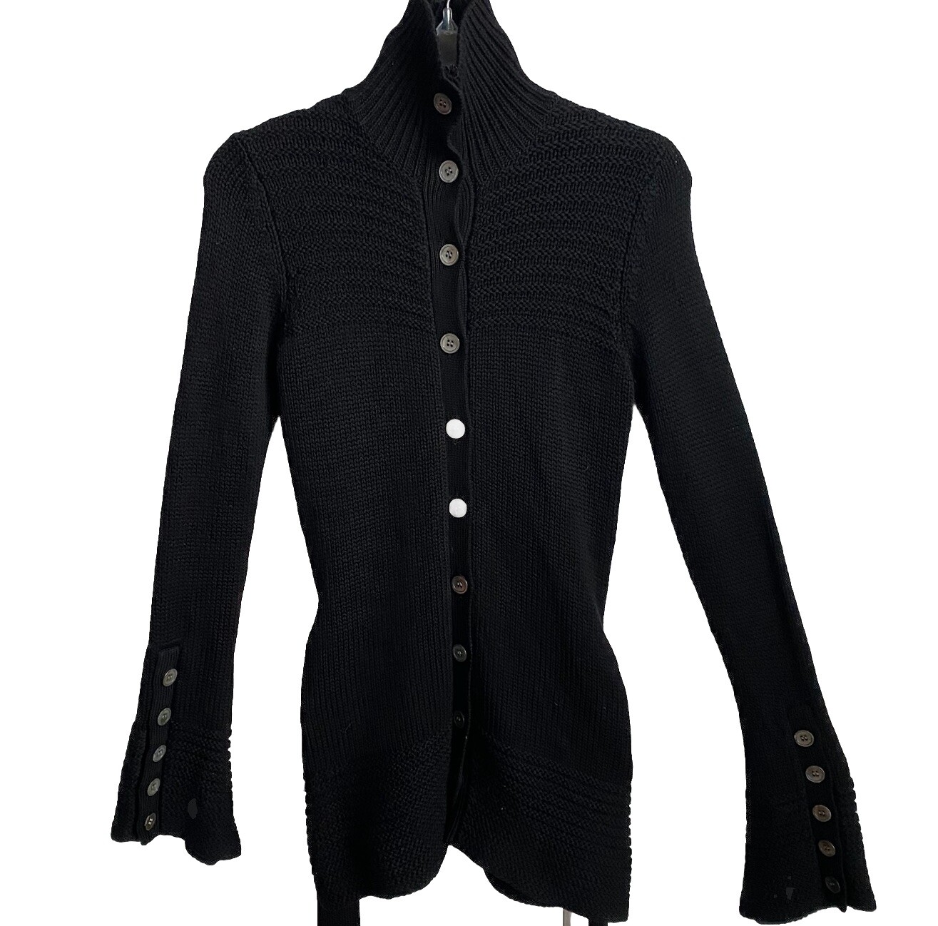 TRINA TURK 100% wool sweater black long Flared sleeve Button up Sz S