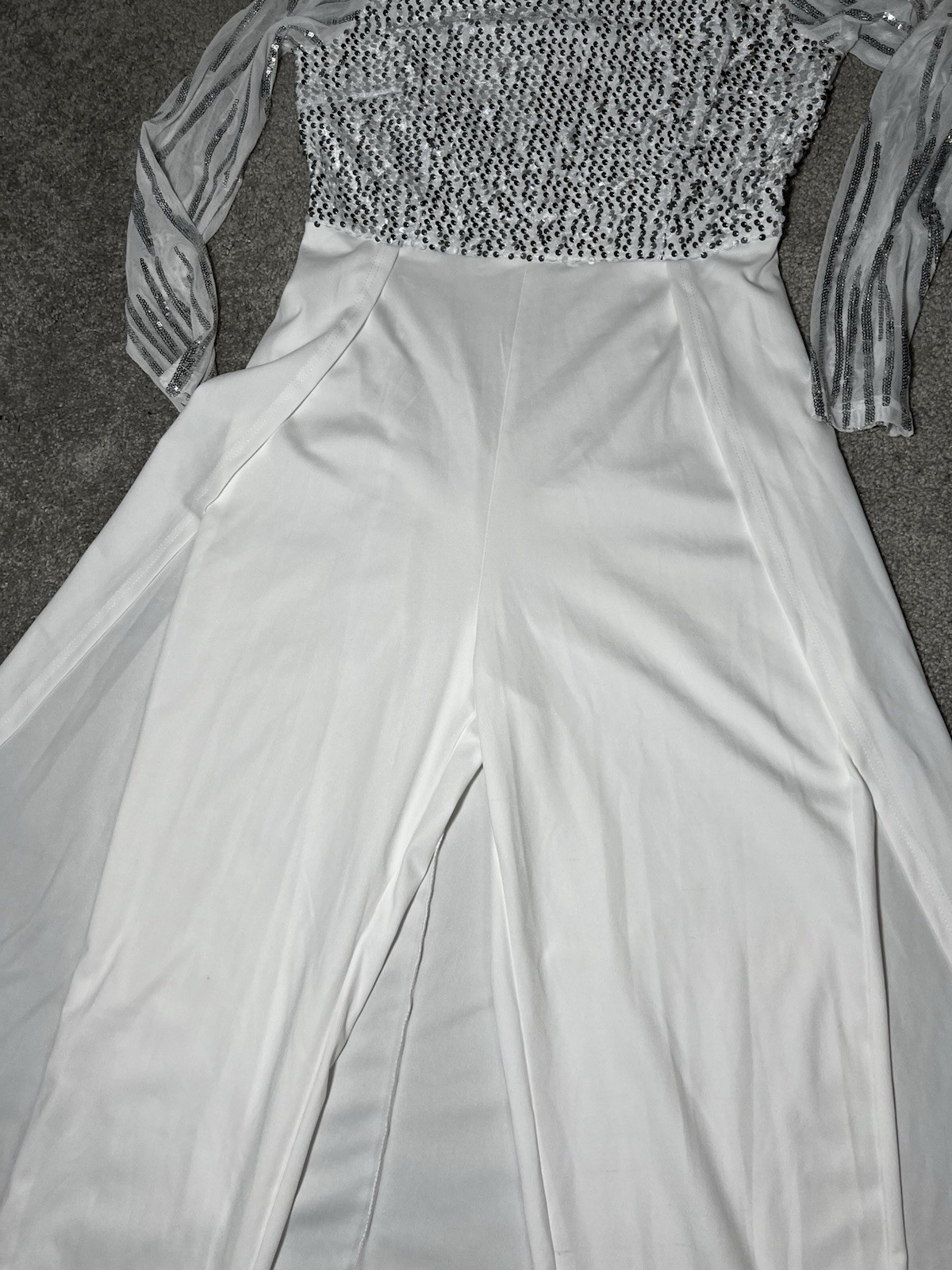 VERWIN White Sequins Jumpsuit Dress Overlay Elegant Fashion Wedding Sz M New #B