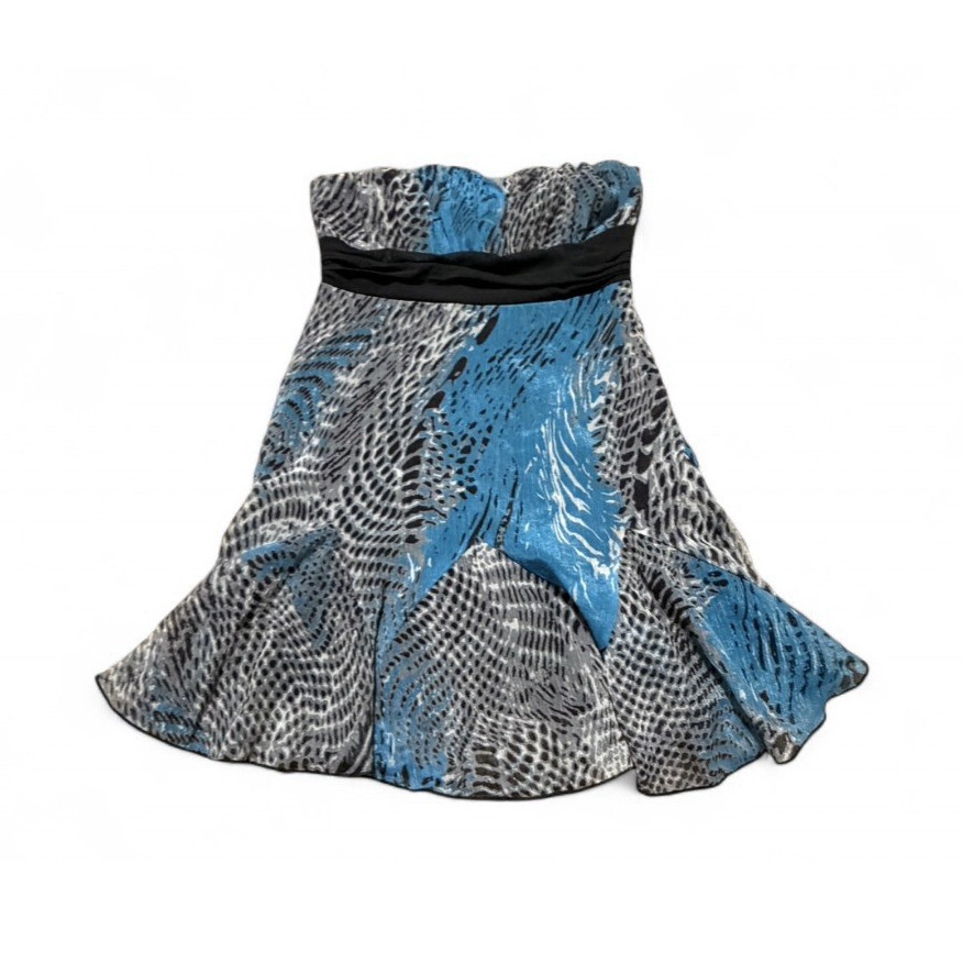 Johnny Martin Y2K Blue Abstract Animal Print Scene Strapless Dress