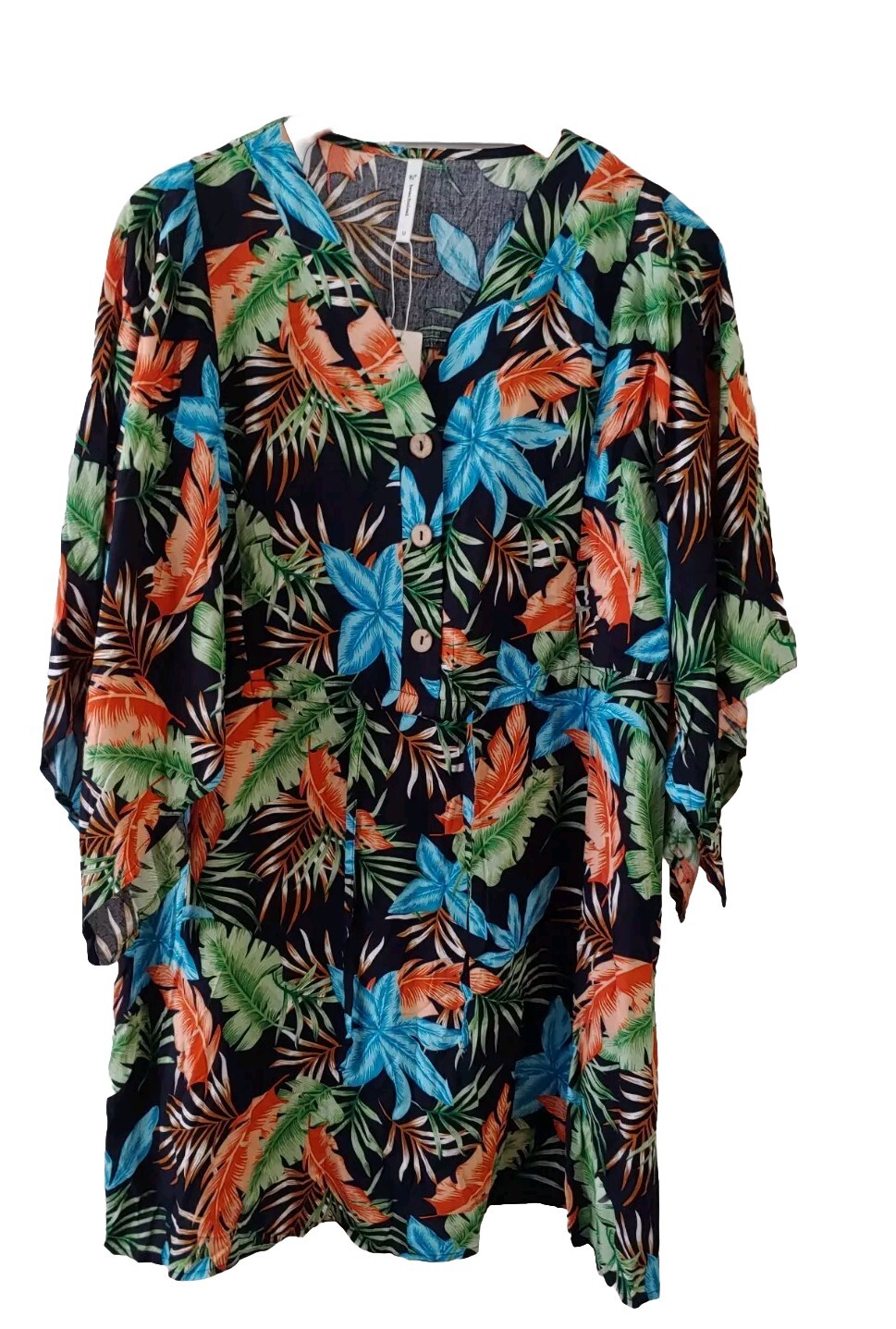 Beachsissi Beach Dress Womens M Floral Pullover V-Neck Button Drawstring