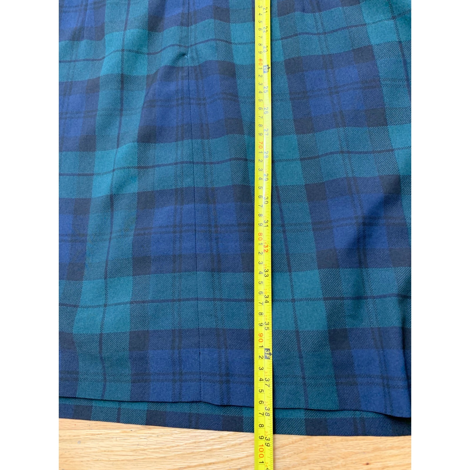 J.Crew Black Watch Plaid Ruffle Neck Shift Dress Green Blue Tartan Size 18