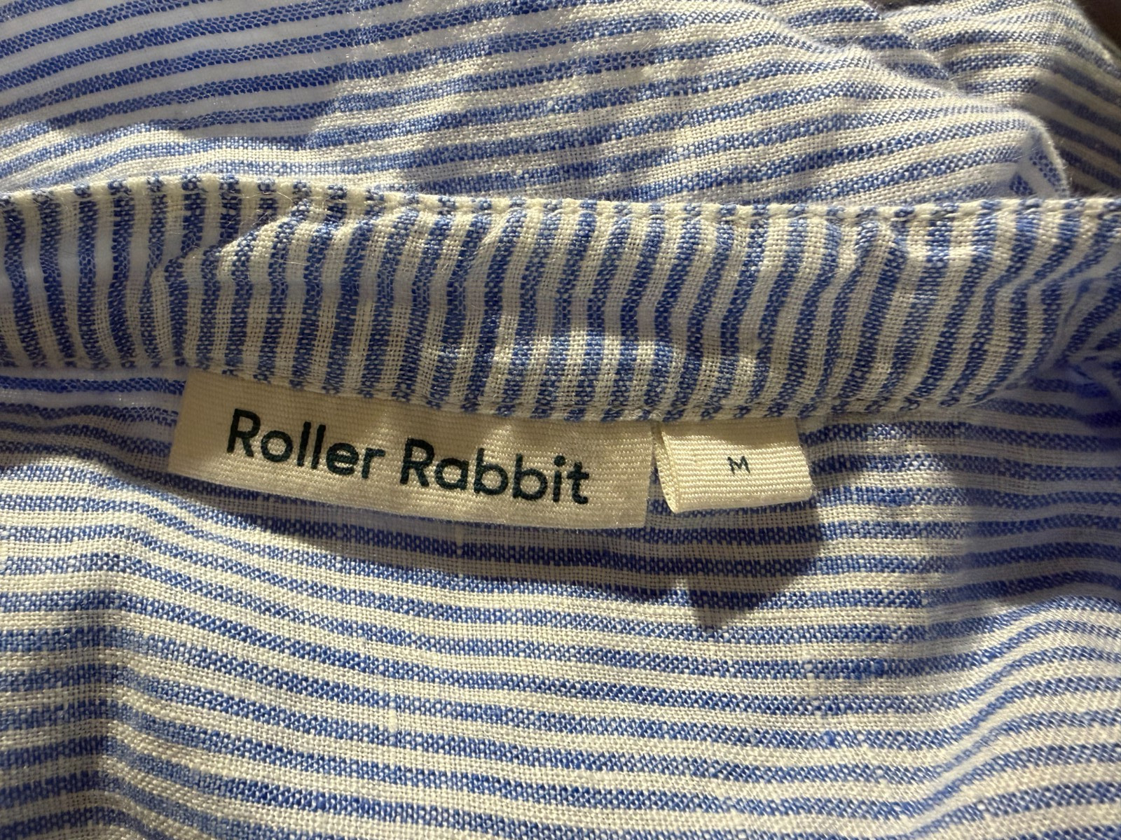 ROBERTA ROLLER RABBIT Blue Jeni Stripe 100% Linen Berenice Dress Size M Coastal