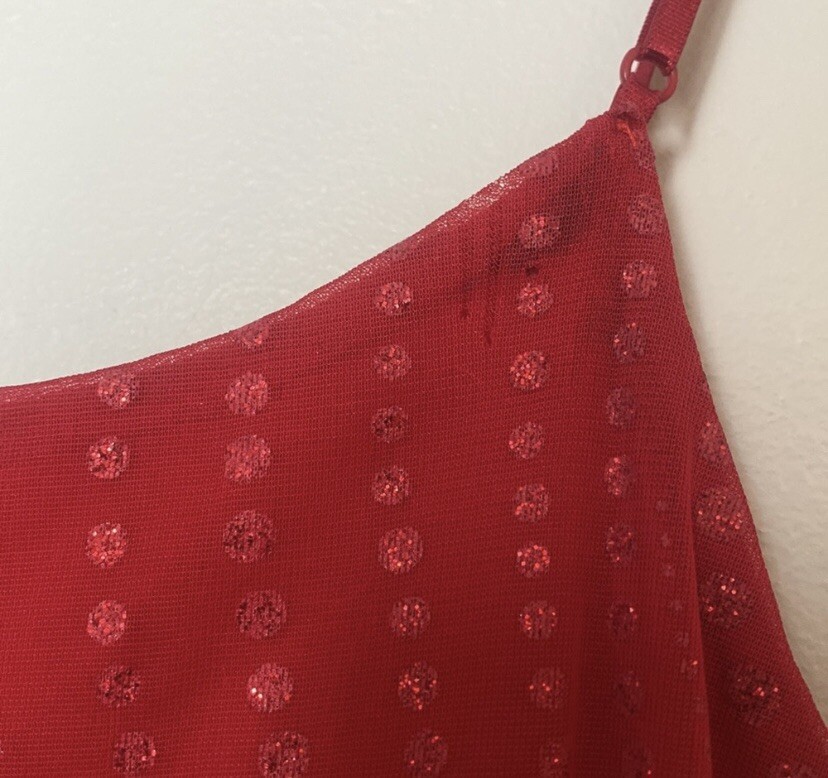 Vtg City Triangles Sequin Glitter Mesh Dress Red Women’s
