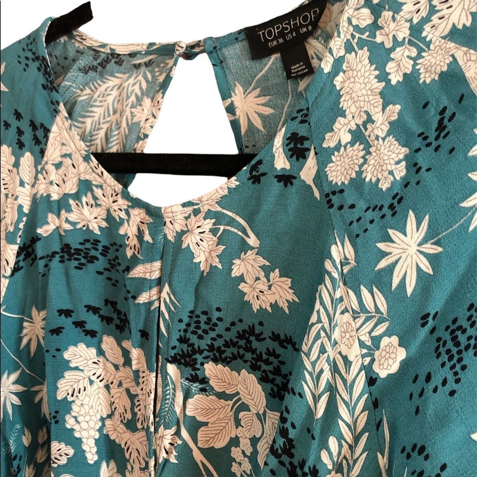 Topshop Blue Teal Floral Flounce Flutter Dress Size 4