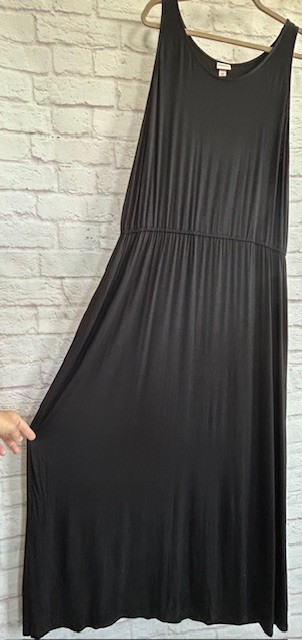 2X/3X New Jet Black Column Long Dress Maxi Stretchy Swingy Knit Sleeveless