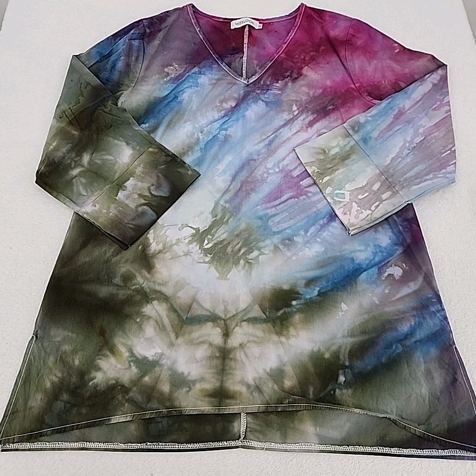 MISSLOOK NEW Women’s Large Shirt Dress Procion Ice Tie Dyed Custom One of a Kind