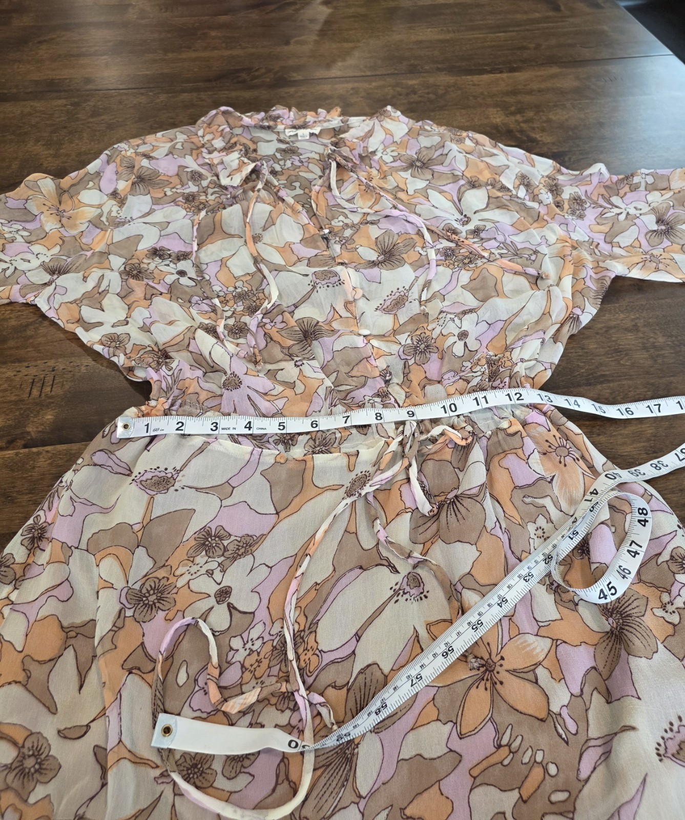 For Love & Lemons Pink Neutral Floral Sheer Mini Drawstring Waist Dress Large