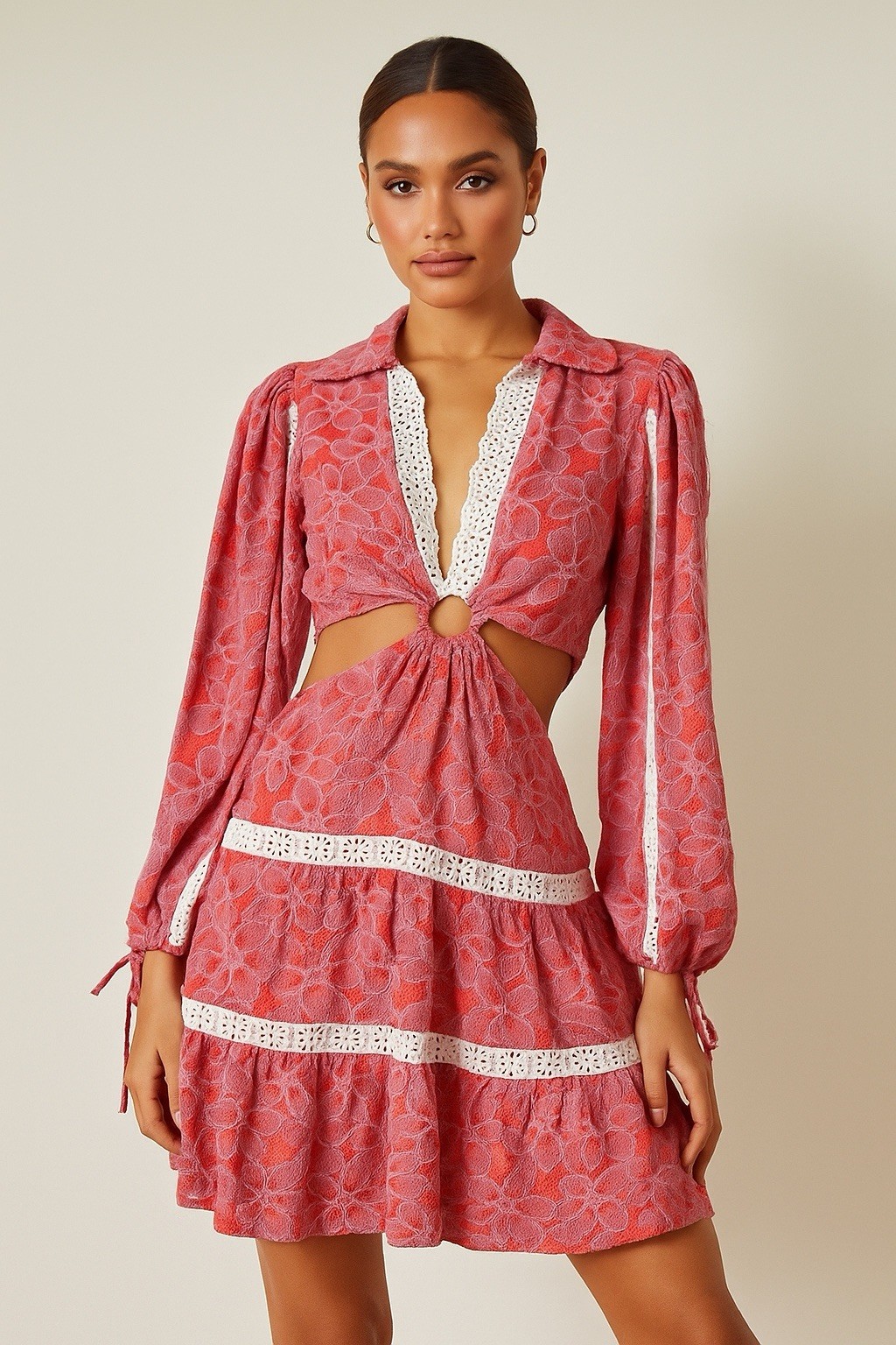 Tularosa Celina Mini Dress Whip Floral V-Neck Side Cut Outs CottageCore Feminine