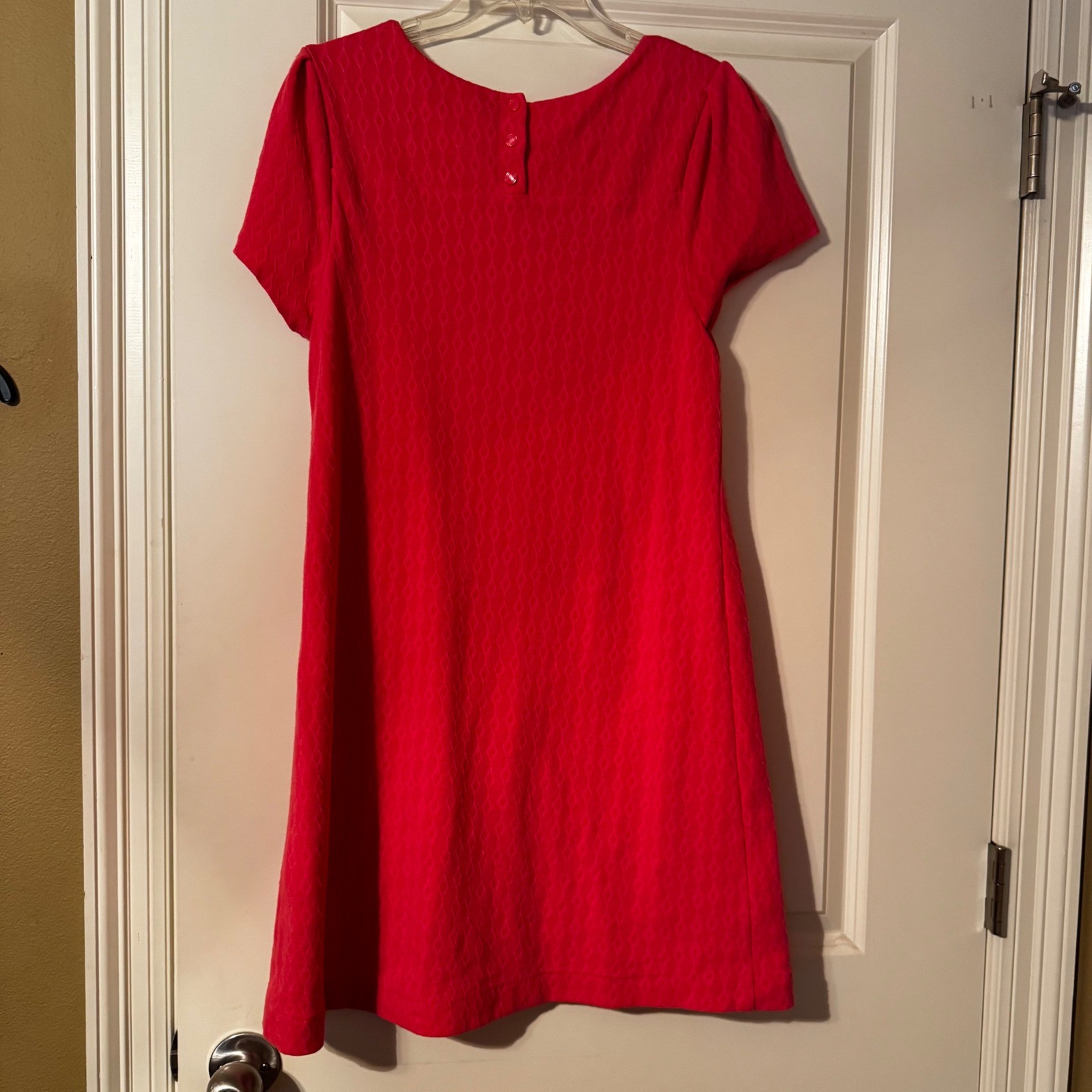 Maeve Anthropologie Pink Diamond Textured Knit Puff Sleeve Shift Dress Medium