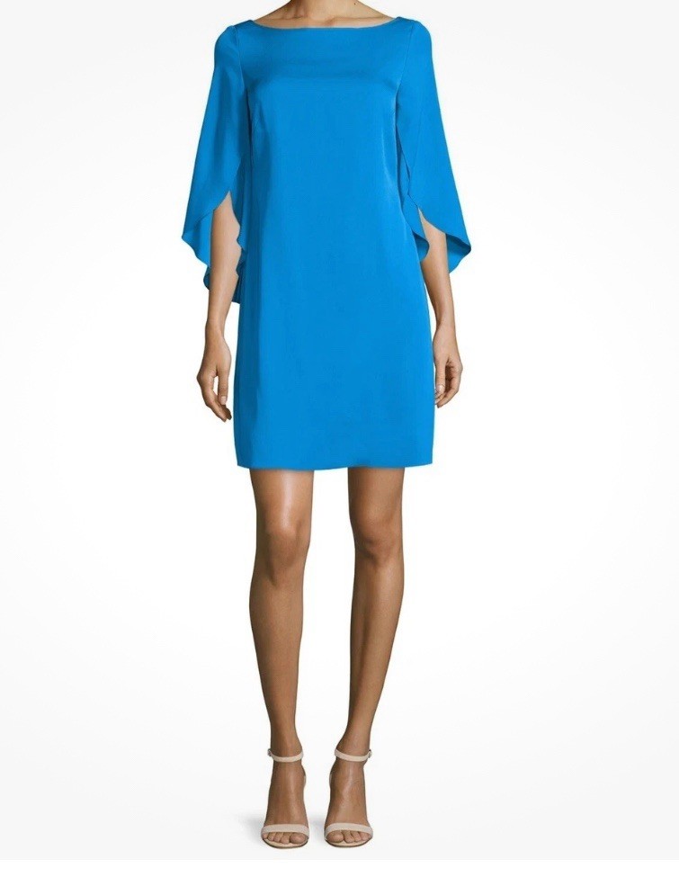 Milly Dress Size 10 Butterfly Sleeve Bateau Neck Silk-Blend Blue Aqua #HH7-7